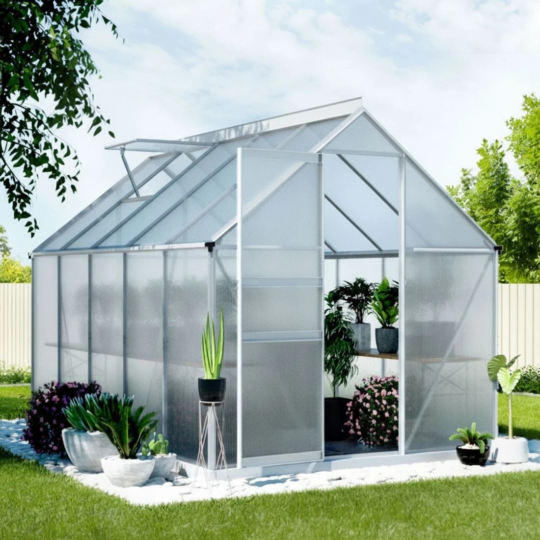 7 Green Fingers Greenhouse Aluminium Polycarbonate Premium Garden Storage Shed - Clear, 7 of 7