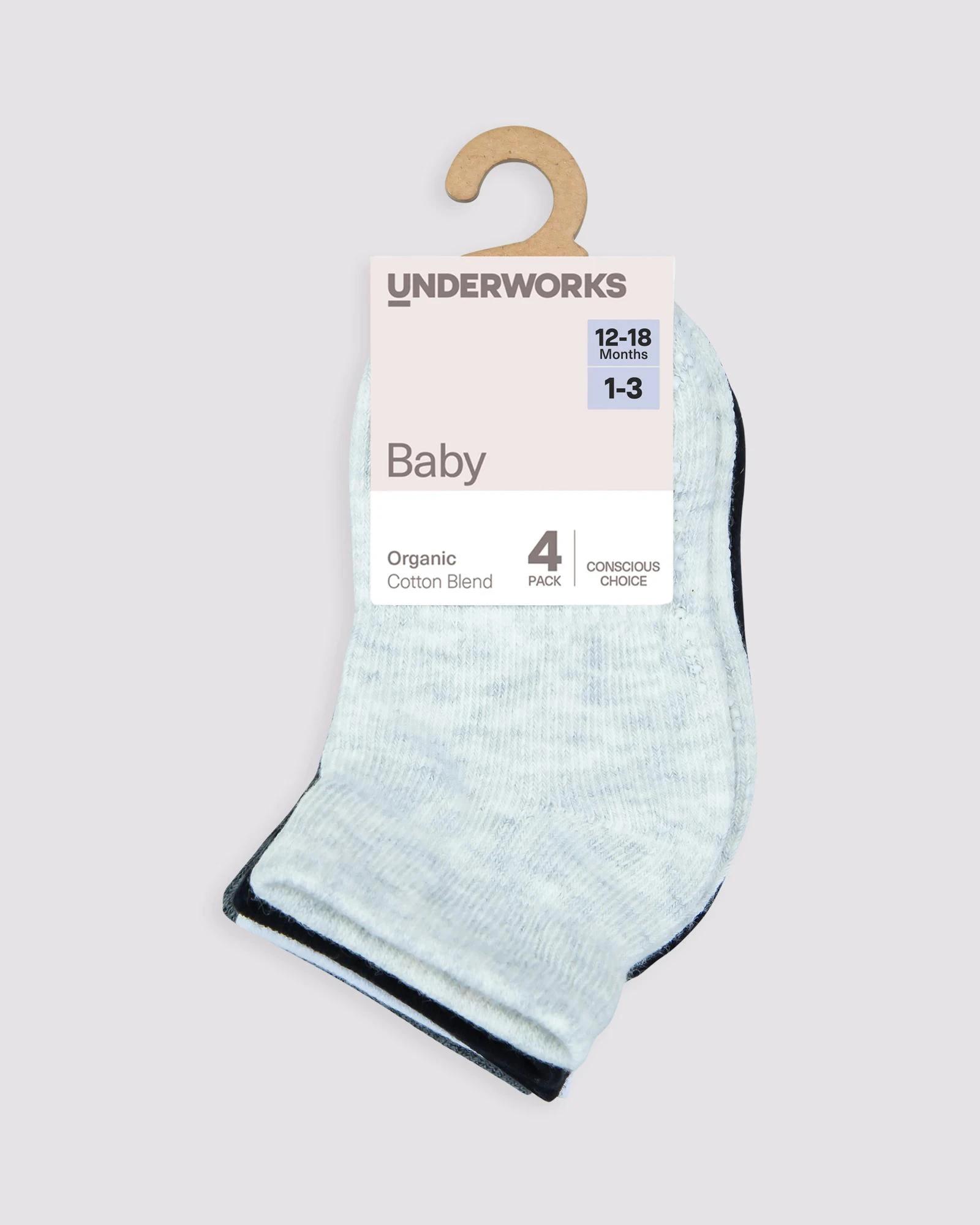 2 Baby Organic Cotton Blend Stay On Crew socks 4 Pack - Underworks BLACK/GREYS, 2 of 2