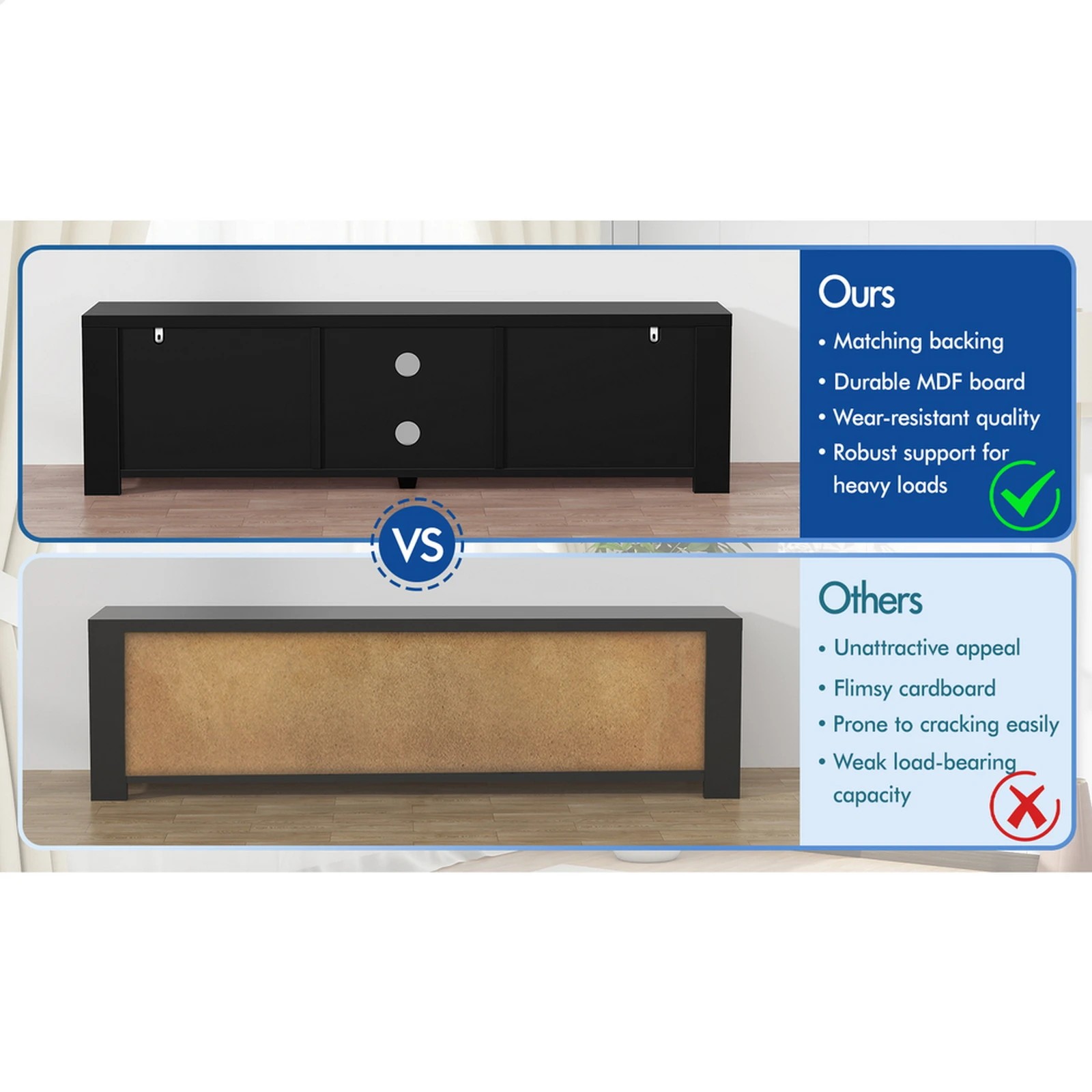 10 Alfordson TV Cabinet Entertainment Unit Stand Storage Shelf 160cm - Black, 10 of 10