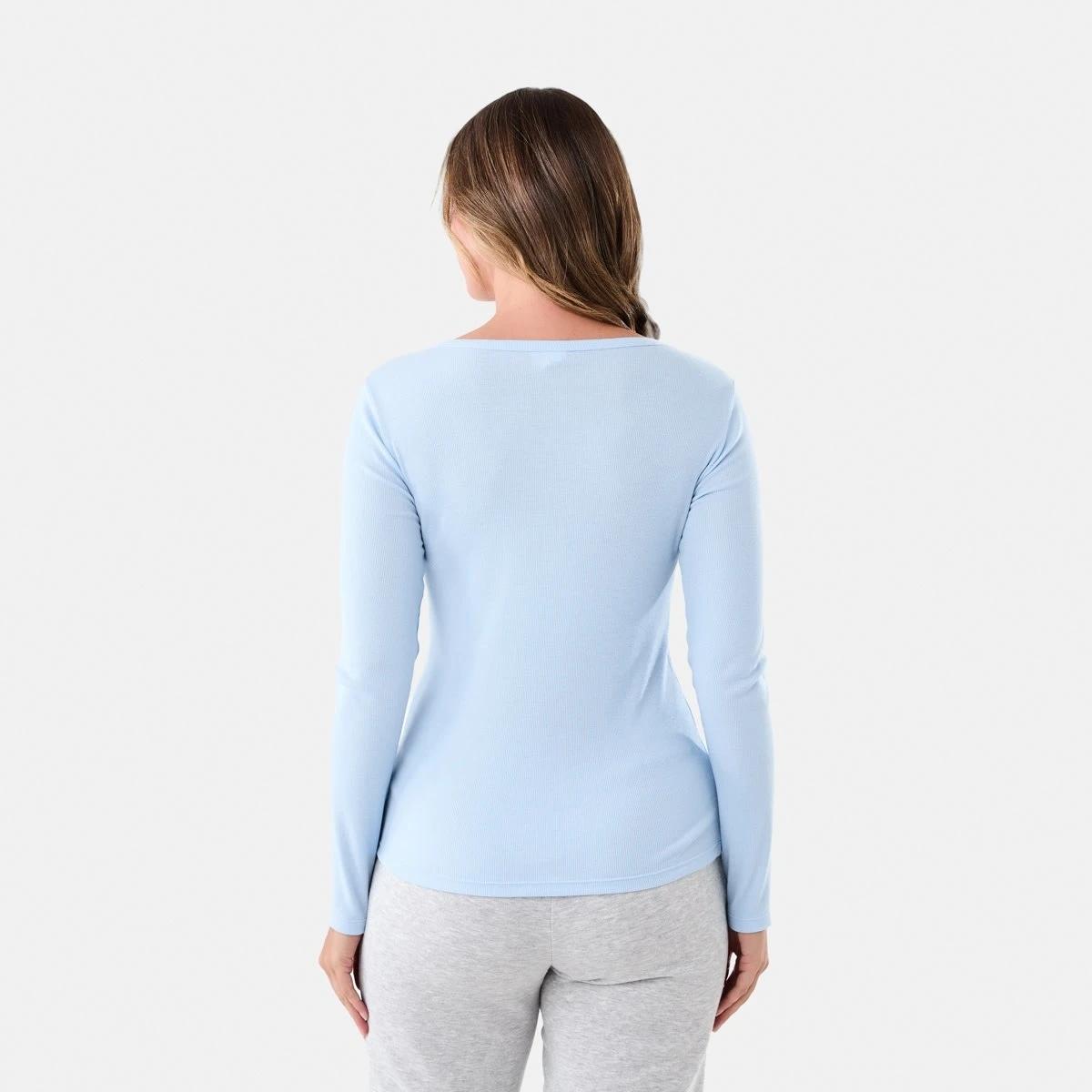 3 Long Sleeve Rib Henley Top Windy Blue, 3 of 6
