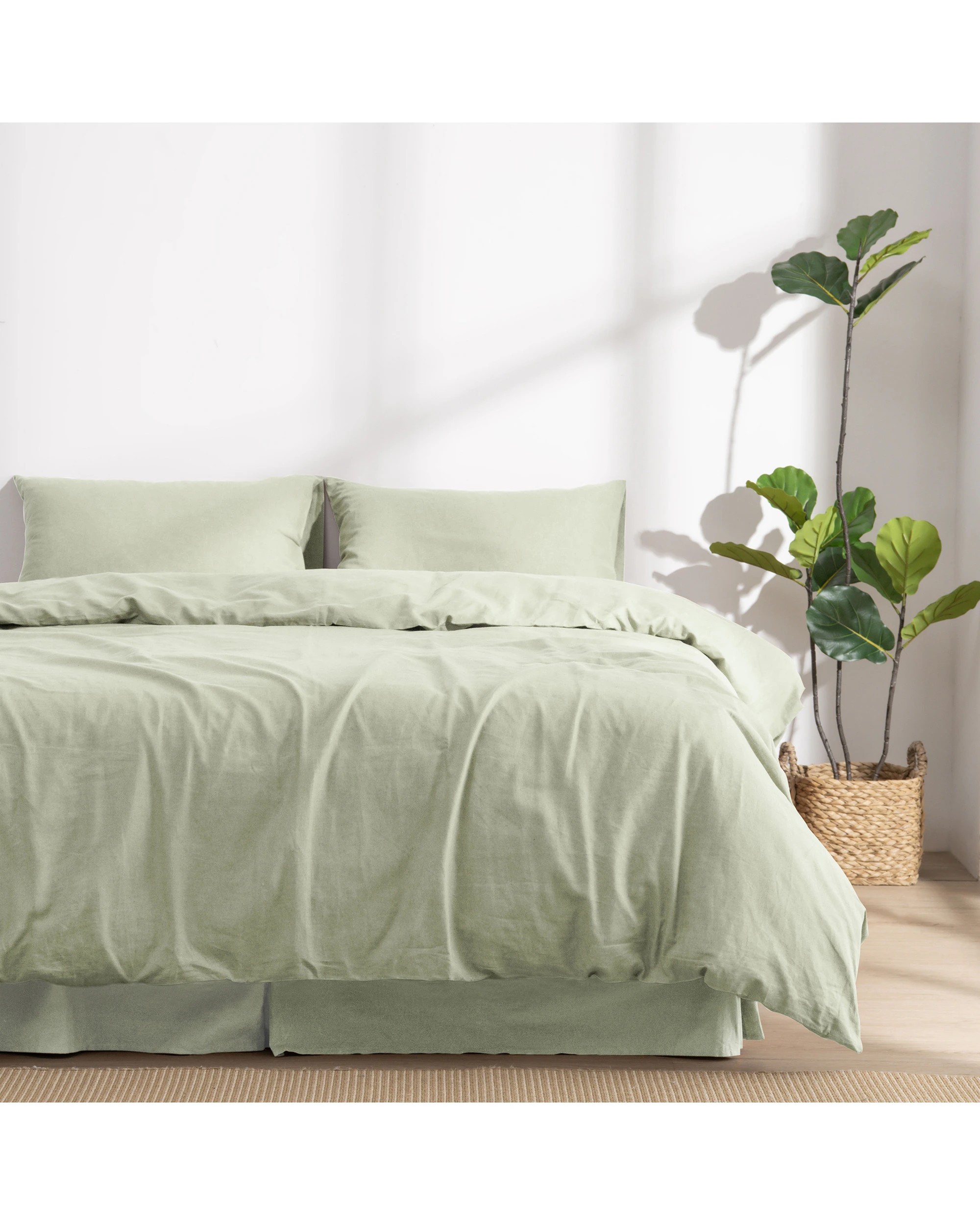 1 Dreamaker Linen Cotton Quilt Cover Set - Double Bed - Sage, 1 of 8