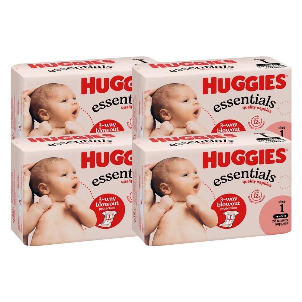 1 Huggies Essentials Nappies Newborn 112 Pack, 1 of 10