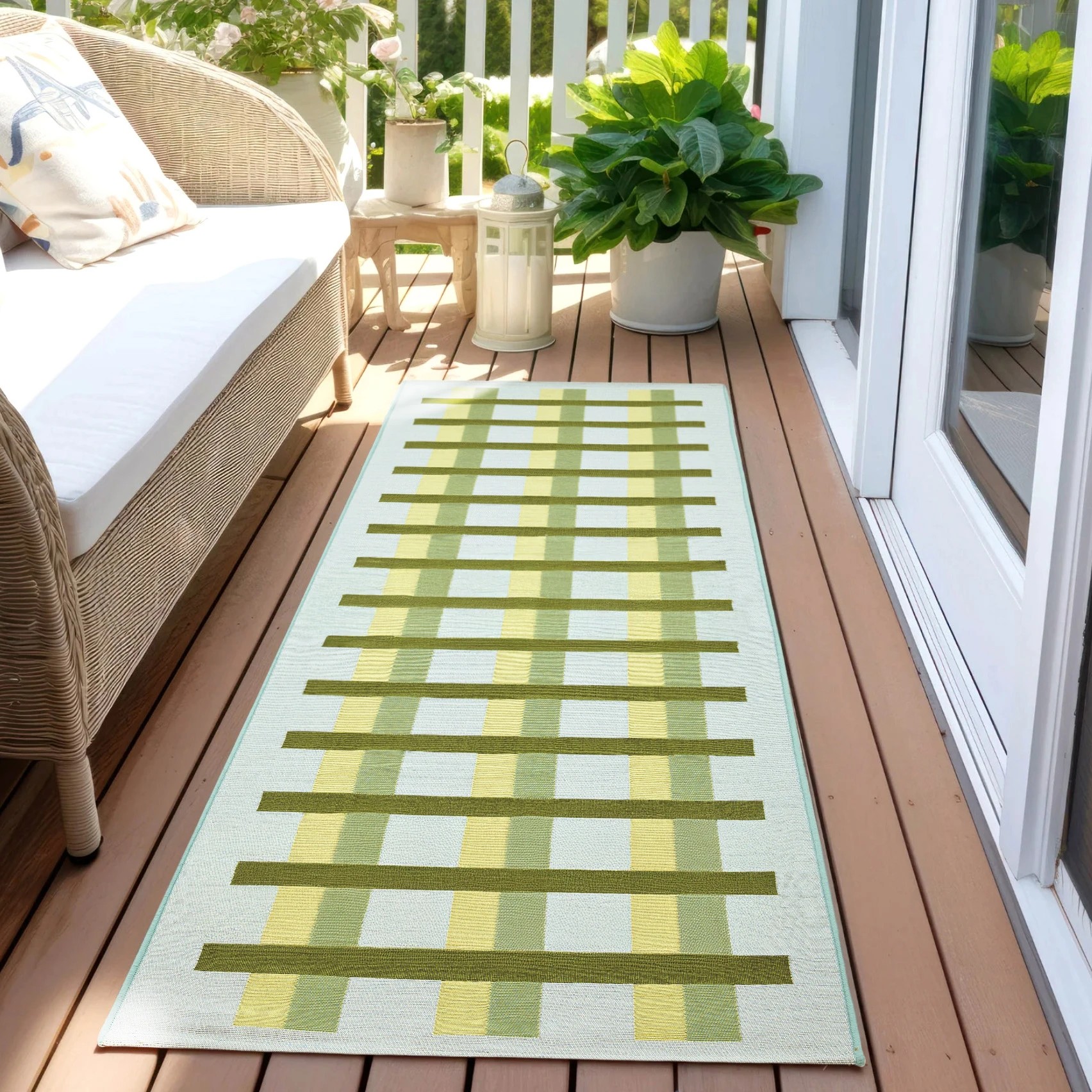1 Common Ground Rugs Horizon Lattice 300x80cm Runner - Medium Pet Friendly Outdoor Rug - Green, 1 of 9