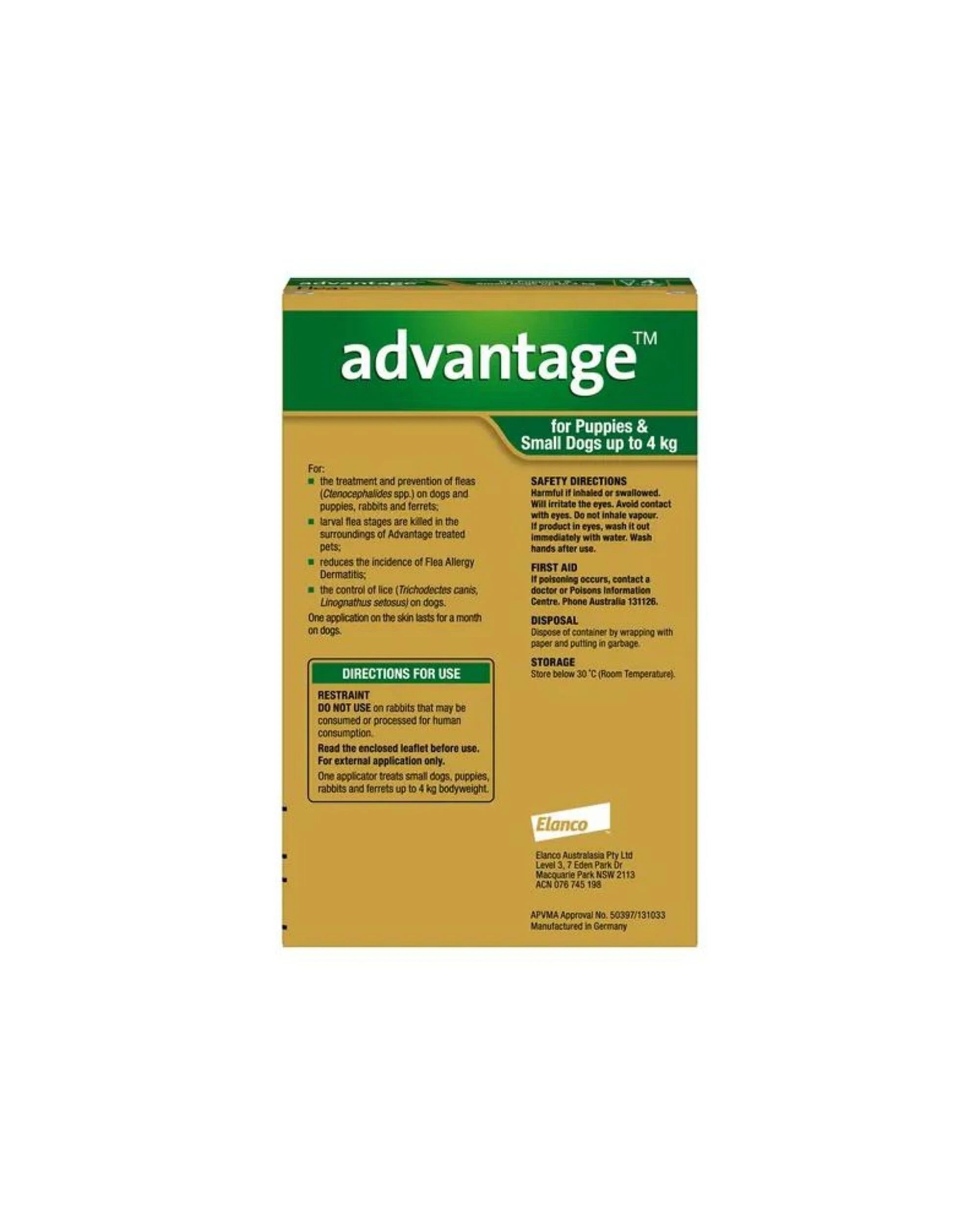 2 Advantage Small Dog 0-4kg Green Spot On Flea Treatment 1 Pack, 2 of 2