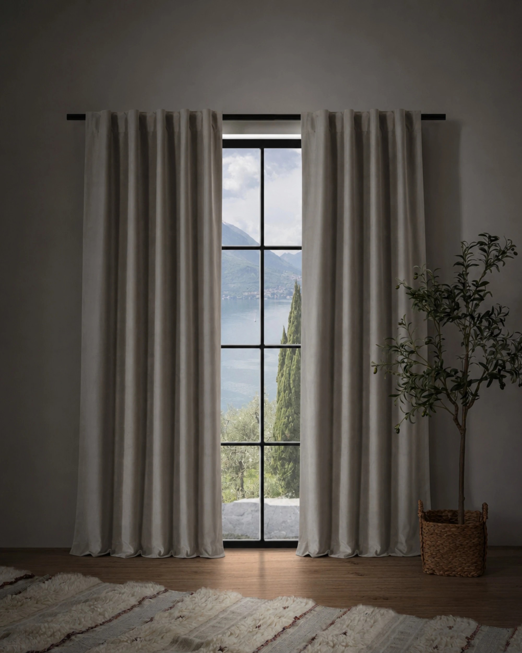 2 Cadence & Co. Byron Matte Velvet 100% Blockout Concealed Tab Top Curtains Twin Pack 90x223cm - Oat, 2 of 7