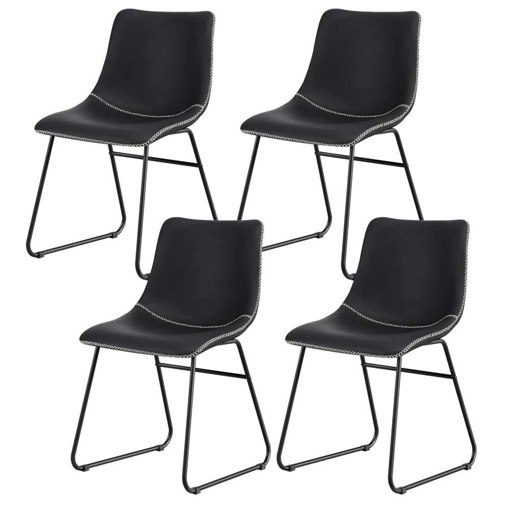 1 Artiss 4x Dining Chairs Retro PU Leather Kitchen Lounge Cafe Accent Chair - Black, 1 of 5