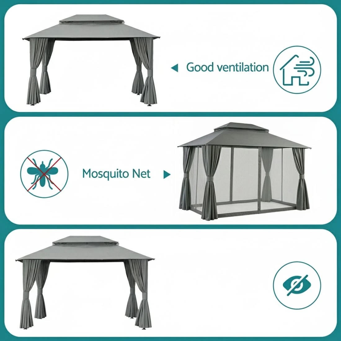 7 Instahut Gazebo 3x4m Canopy Outdoor Steel Frame Patio Tent Curtains Marquee - Grey - Grey, 7 of 7