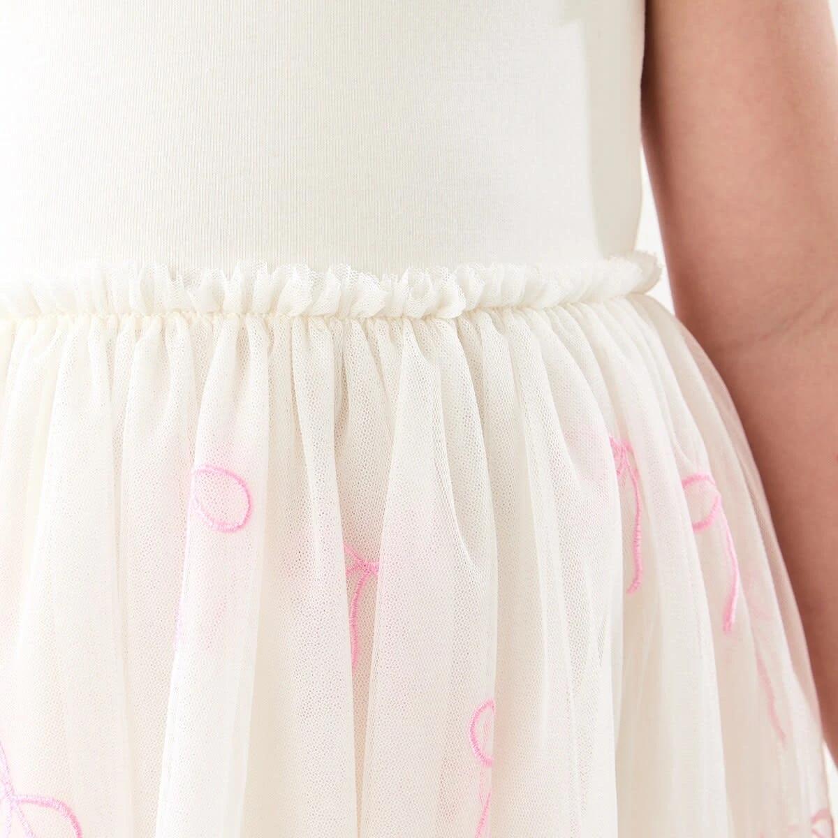 5 Short Sleeve Tutu Dress RIBBON BOW EMB BUTTER BIEGE, 5 of 8