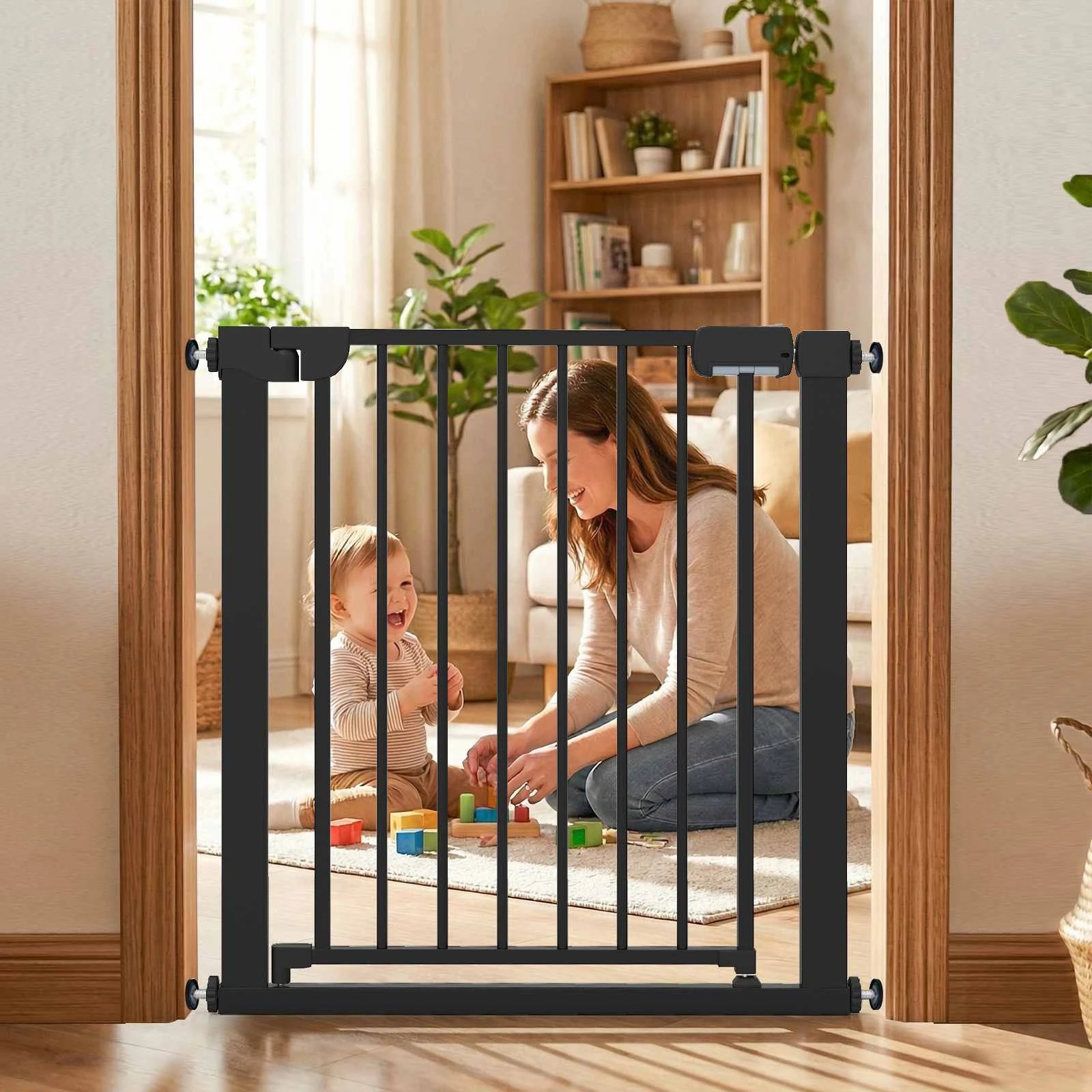 3 Costway Baby Gate for Stairs Auto-Close Door Fence - Black, 3 of 3