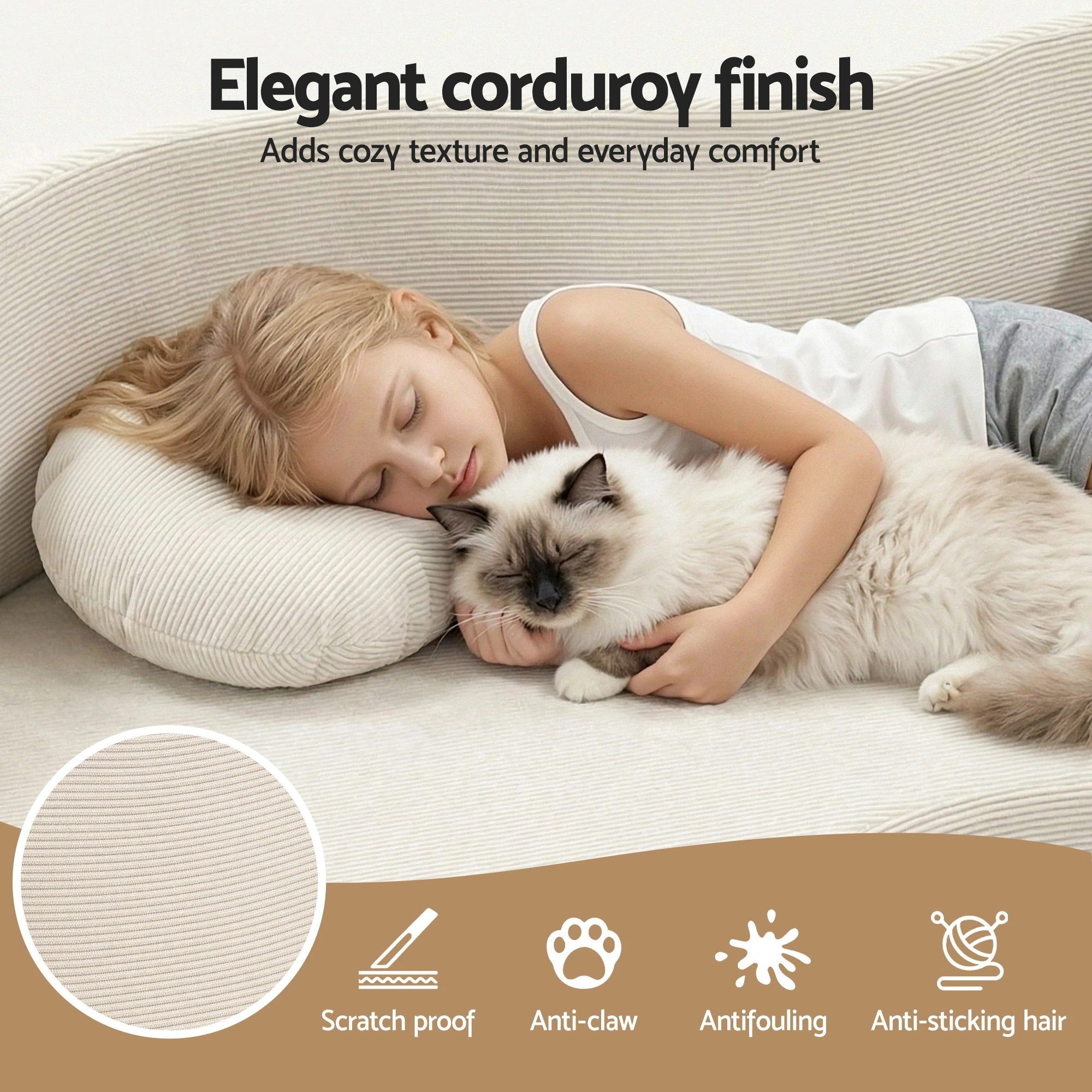 5 Artiss Folding Sofa Bed Floor Couch 2-in-1 Convertible Futon Loveseat - Beige, 5 of 8