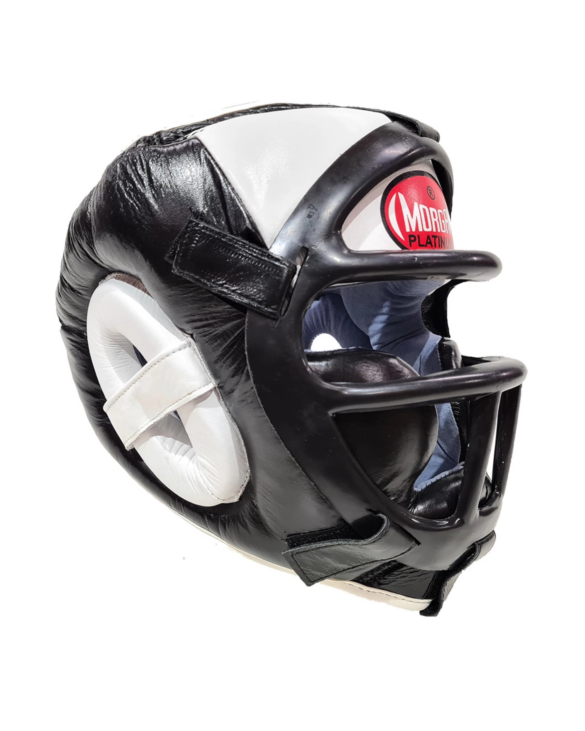 1 Morgan Leather Head Guard With Abx Plastic Removable Grill Medium, 1 of 5