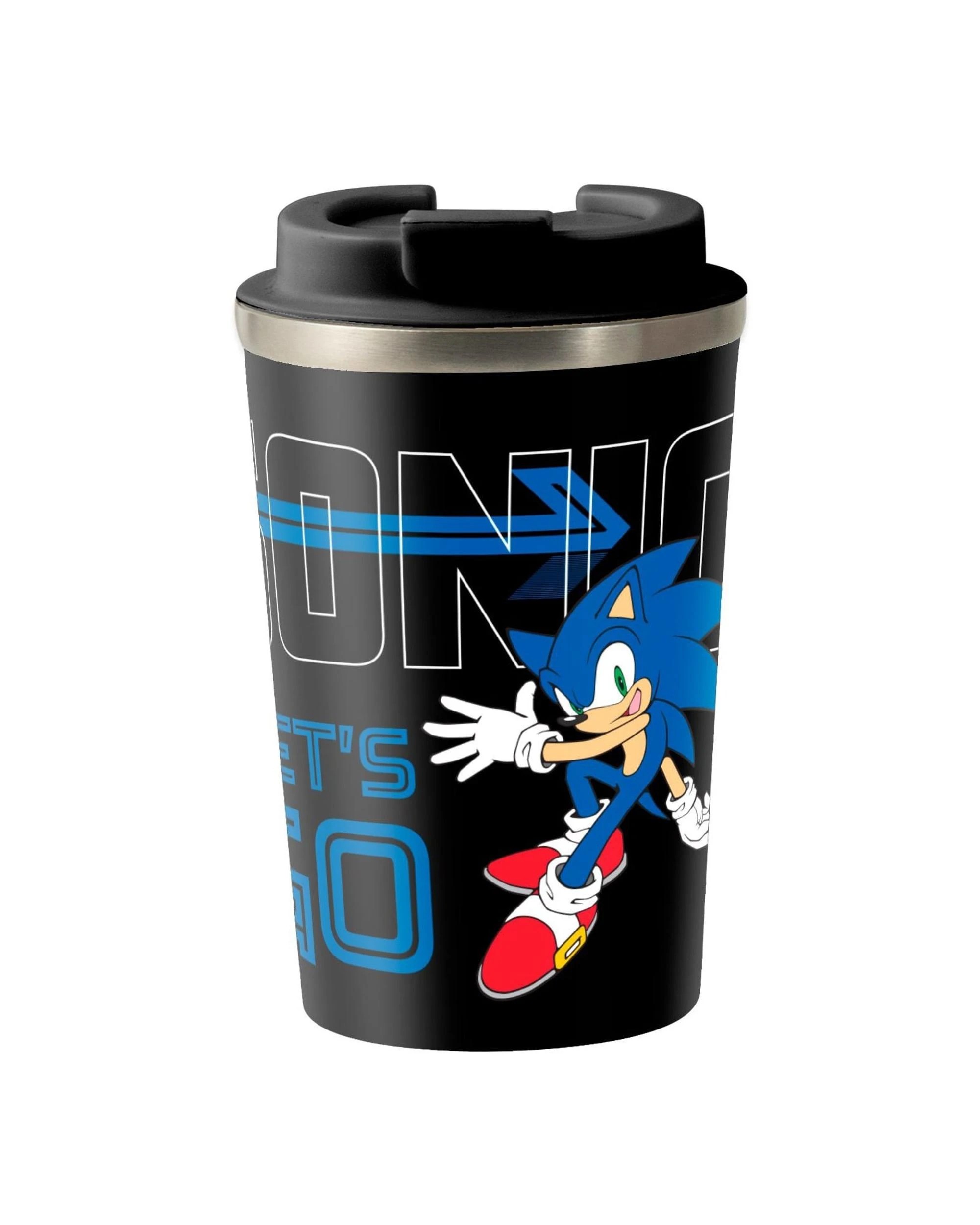 1 Sonic the Hedgehog Let's Go 350ml Metal Travel Mug - Black, 1 of 2