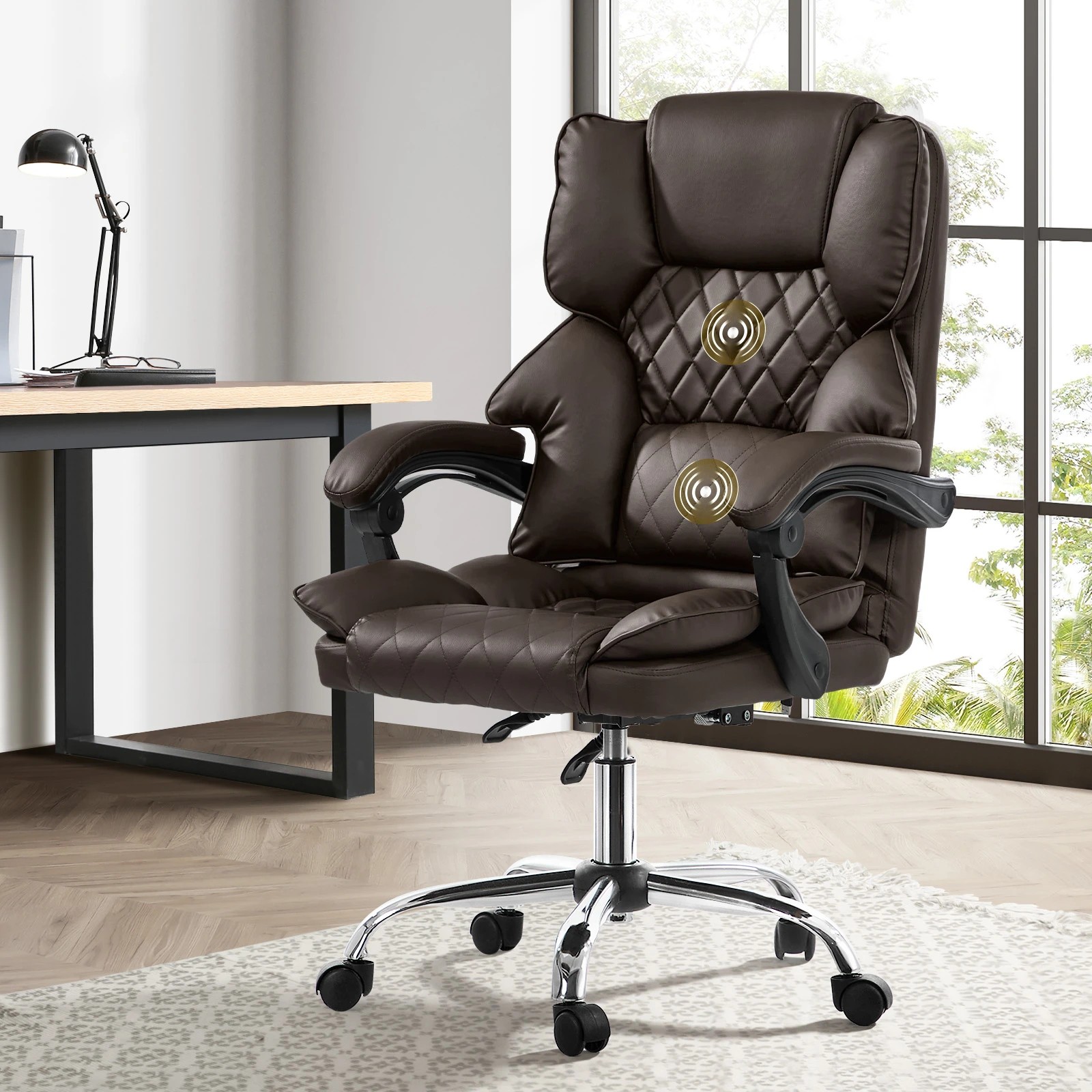 3 Oikiture Massage Office Chair Computer Racer PU Leather Seat Recliner - Brown, 3 of 7