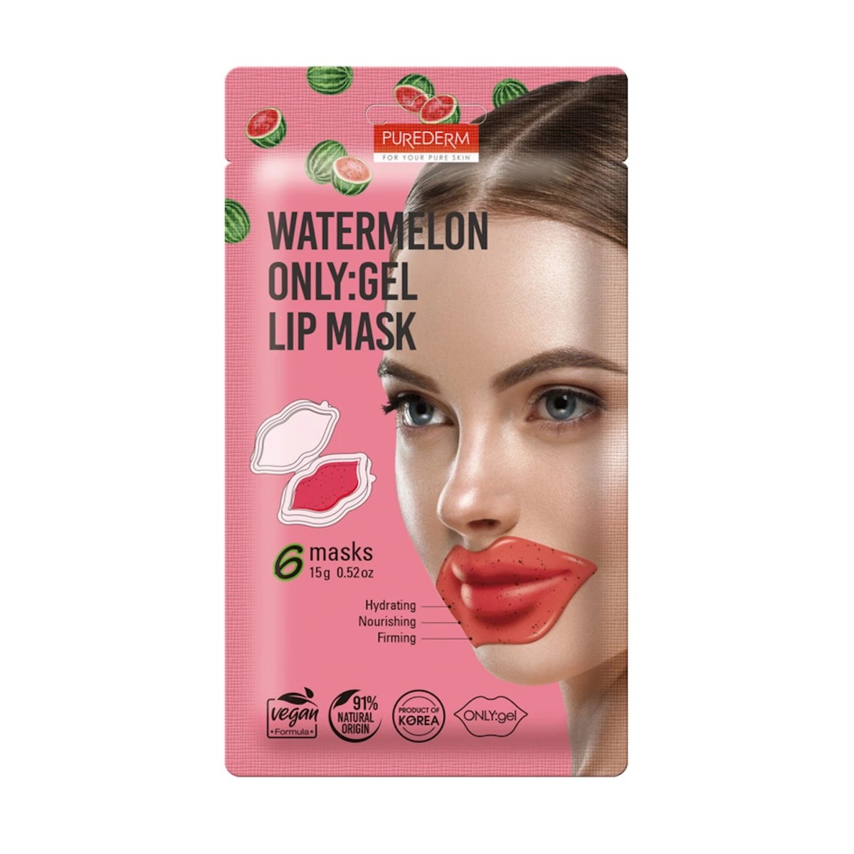 1 Purederm 6 Pack ONLY:Gel Lip Masks - Watermelon, 1 of 2
