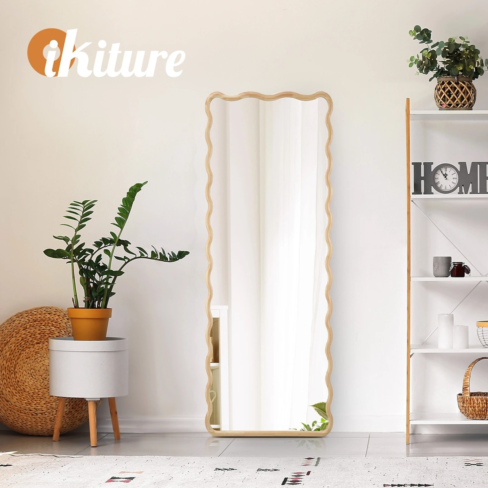 6 Oikiture Wooden Full Length Mirror 180x70cm Wavy Dressing Floor Mirrors
 - Natural, 6 of 9