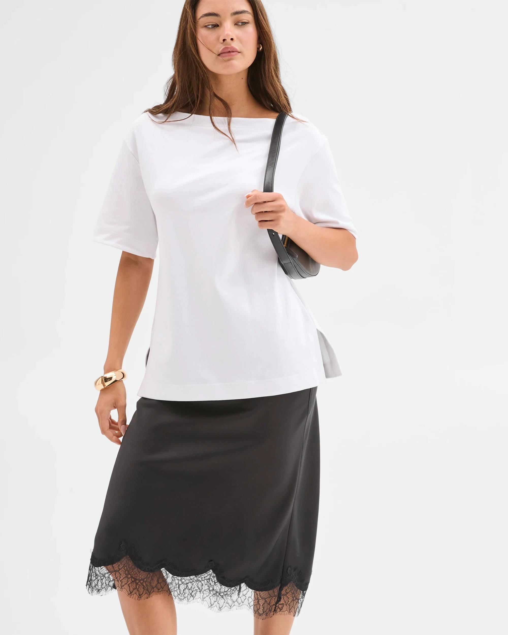 2 Lily Loves Satin Lace Trim Midi Skirt BLACK, 2 of 7