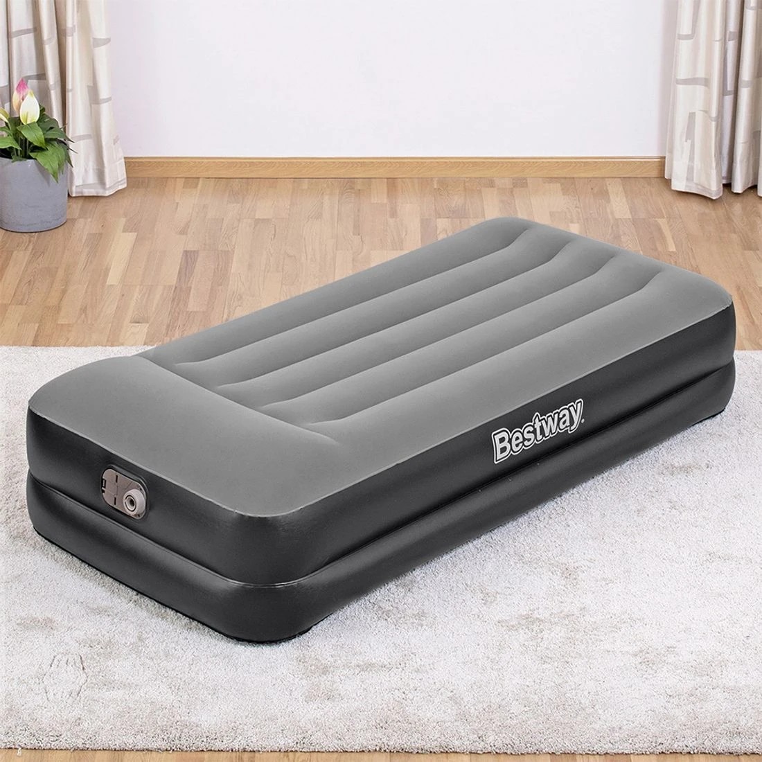 3 Bestway Air Mattress Single 46cm Inflatable Bed Airbed Comfortable Support Guest Bed Fast Inflate Portable
 - Black, 3 of 4