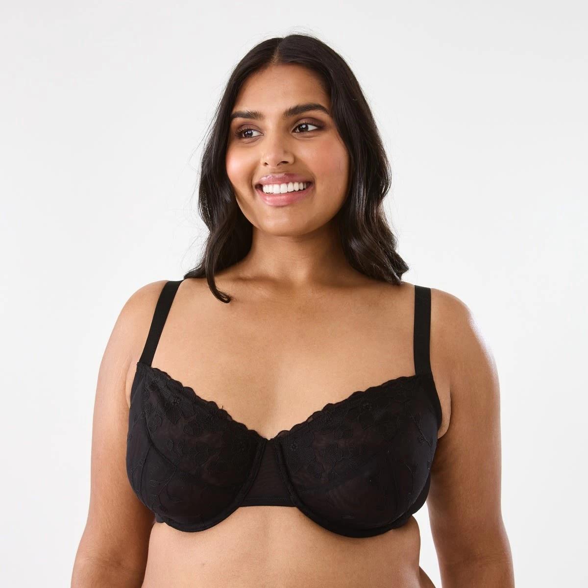 1 Full Figure Soft Cup Mesh Underwire Bra BLACK, 1 of 5
