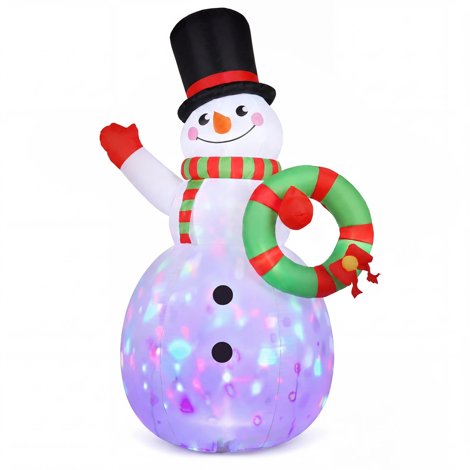 1 Advwin 1.9m Inflatable Snowman with Colourful Lights Blow-up Christmas Snowman with Wreath Xmas Decor - White, 1 of 4