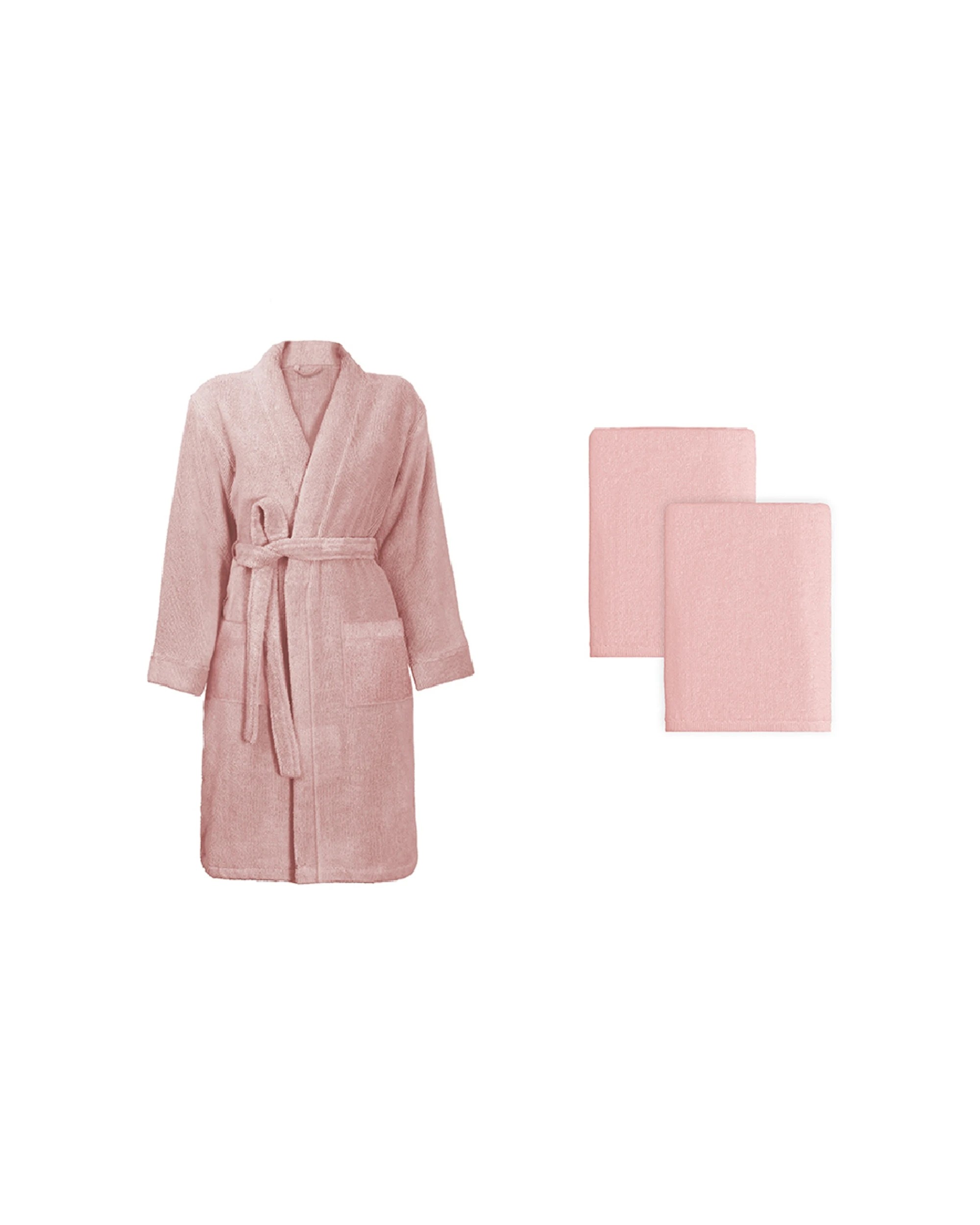 1 Luxe Turkey Cotton Bathrobe & Towel Set - Pink, 1 of 3