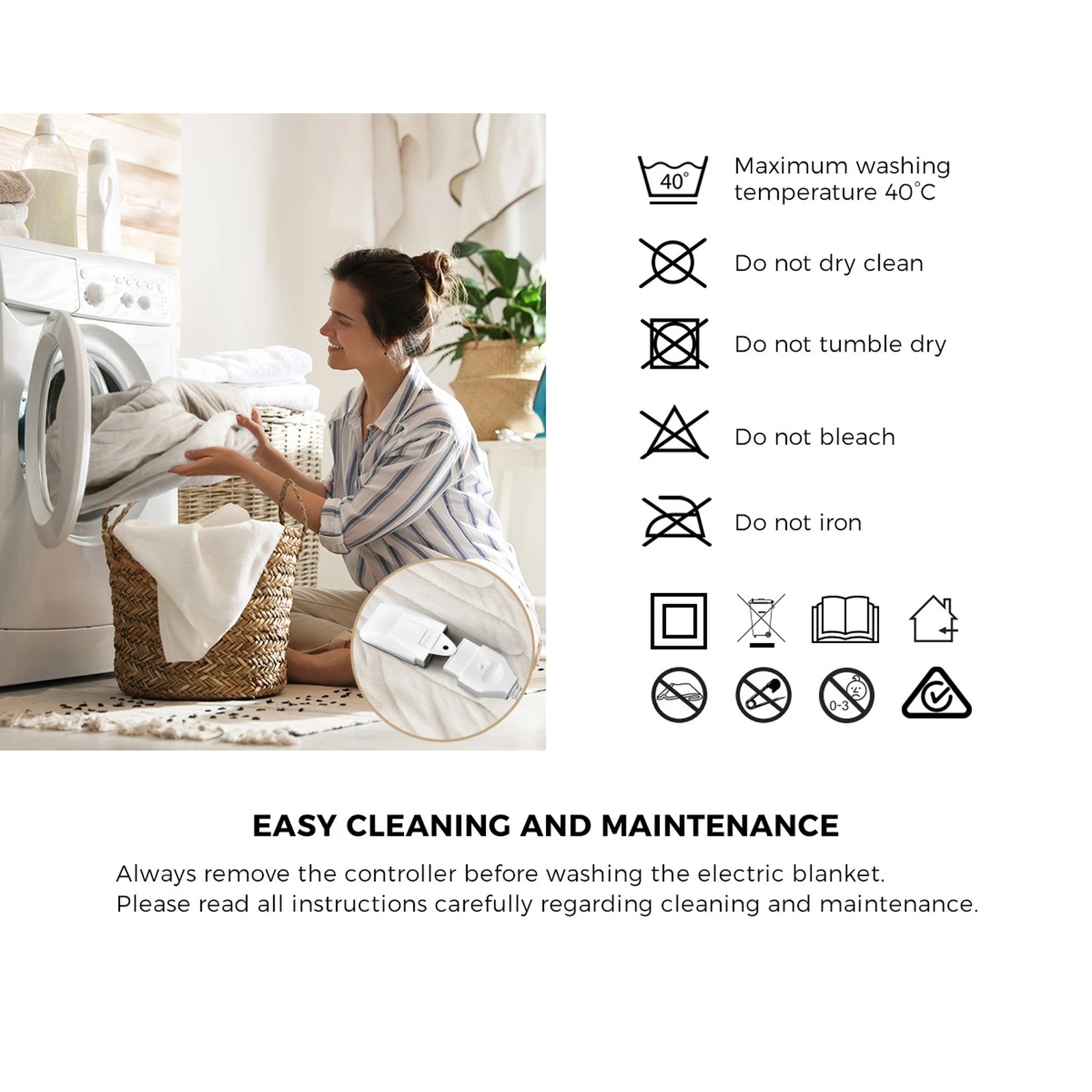 8 Bedra Bedding Electric Heated Throw Rug Washable Blanket Snuggle Flannel Winter Warm - Single Bed - White, 8 of 10