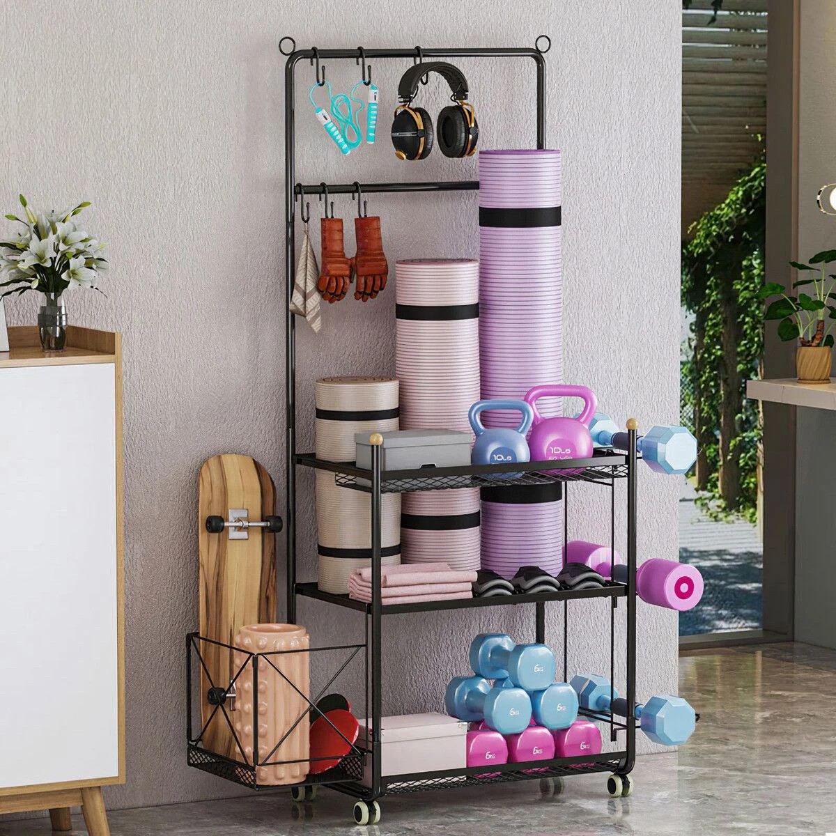 6 Genki Yoga Mat Ball Storage Rack Weight Dumbbell - Black, 6 of 8