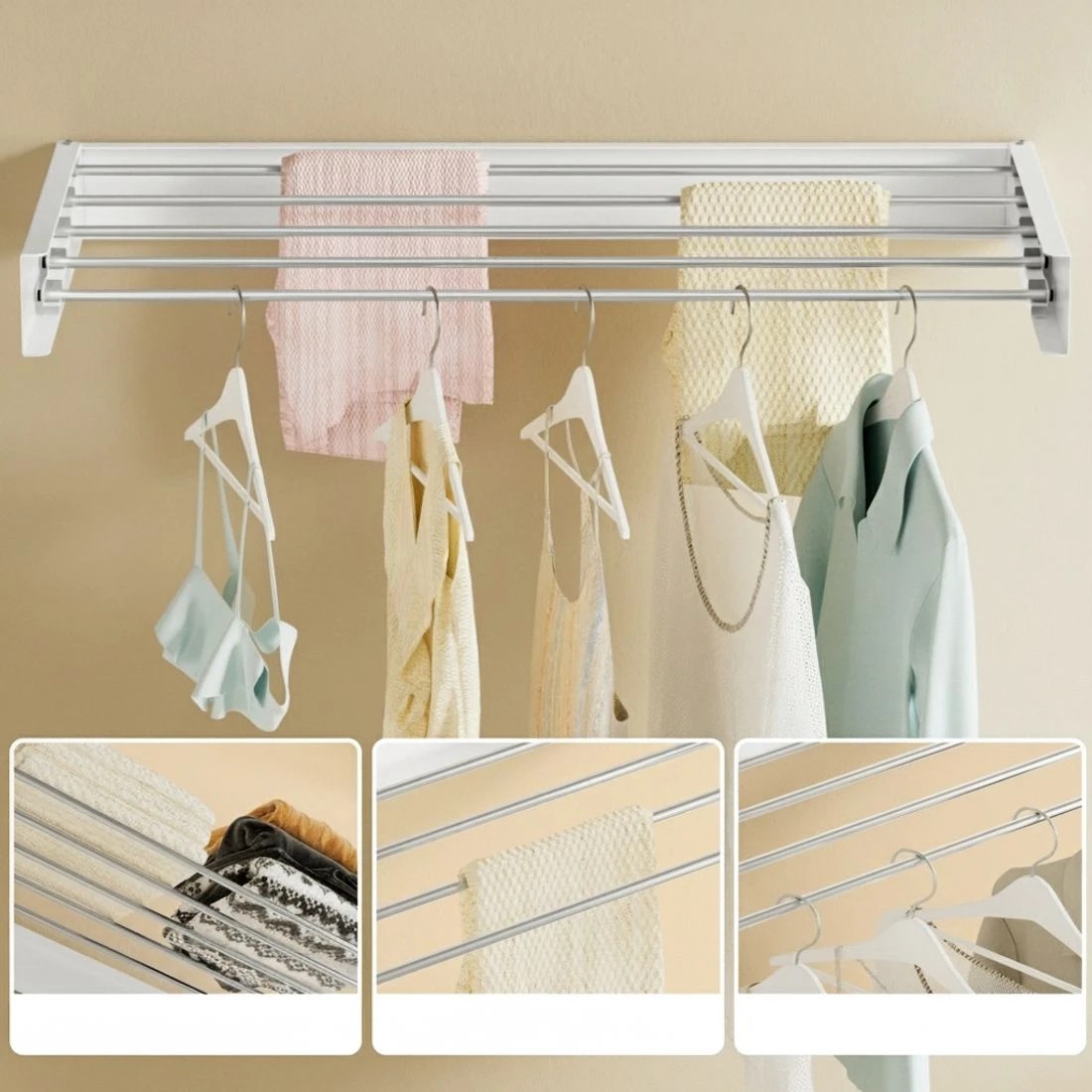 6 Artiss Clothes Rack Wall Mounted Airer Foldable - Multi, 6 of 7