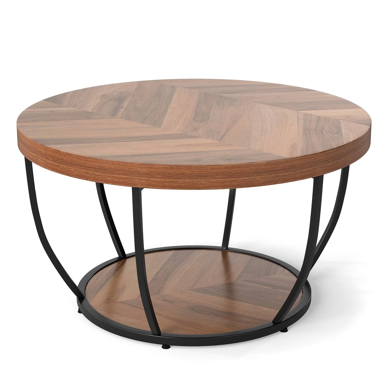 1 Costway 2-Tier Round Coffee Table Heavy-duty Metal Frame Tea Cocktail Table, 1 of 5