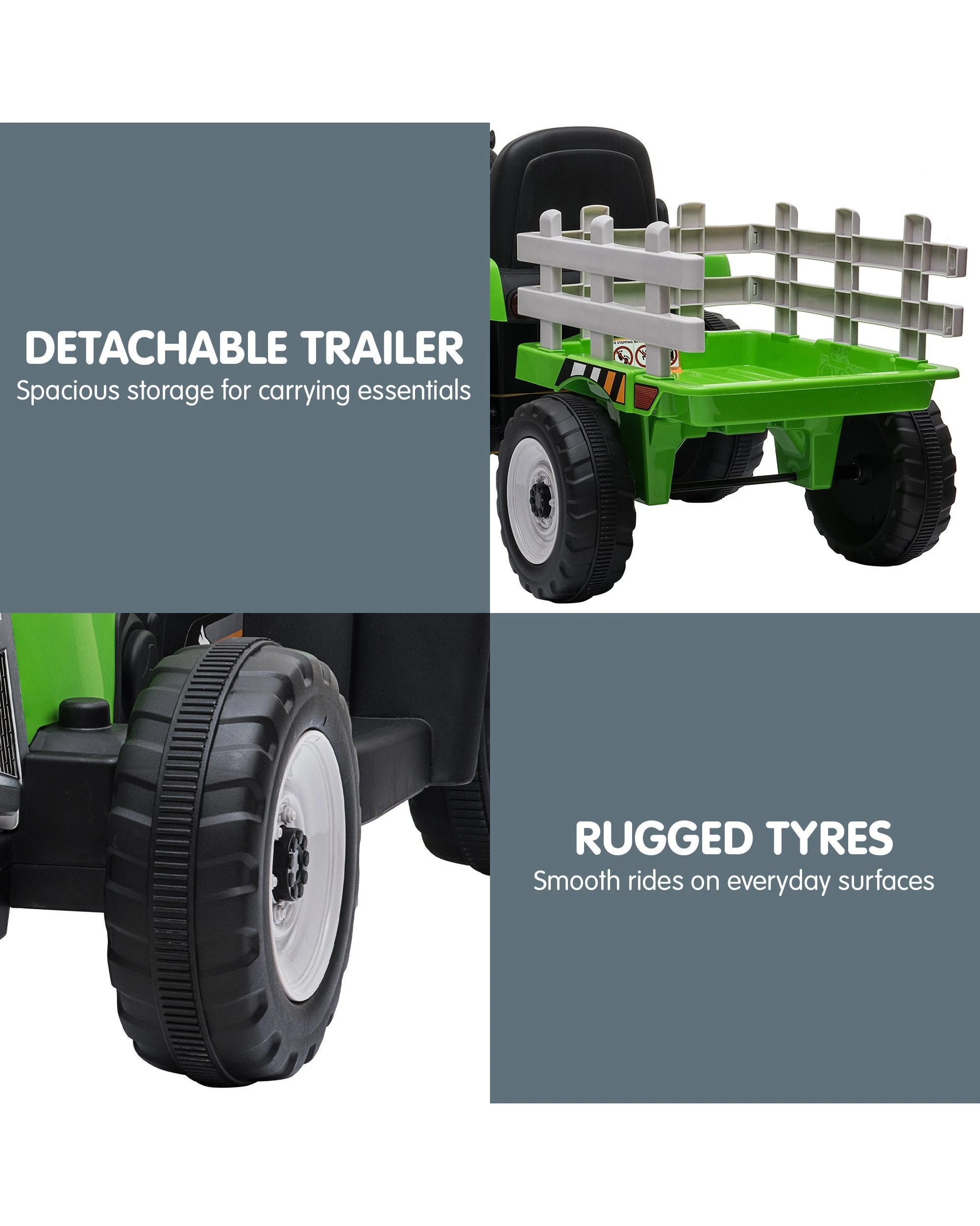 7 Kahuna MX-611 Kids Electric Ride On Tractor Trailer Car Green Grey, 7 of 10