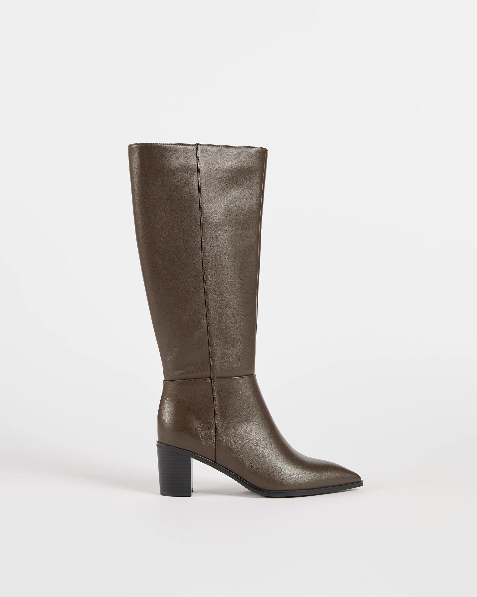 1 Target Woman Genuine Leather Block Heel Long Boot - Rose CHOCOLATE, 1 of 3