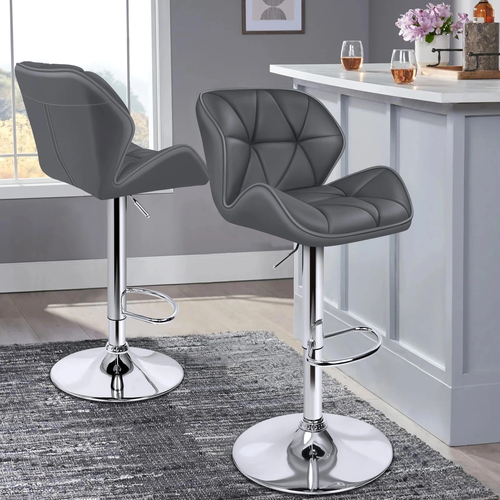 2 Alfordson 2x Kitchen Bar Stools Swivel Bar Stool Leather Chairs Willa - Grey, 2 of 10