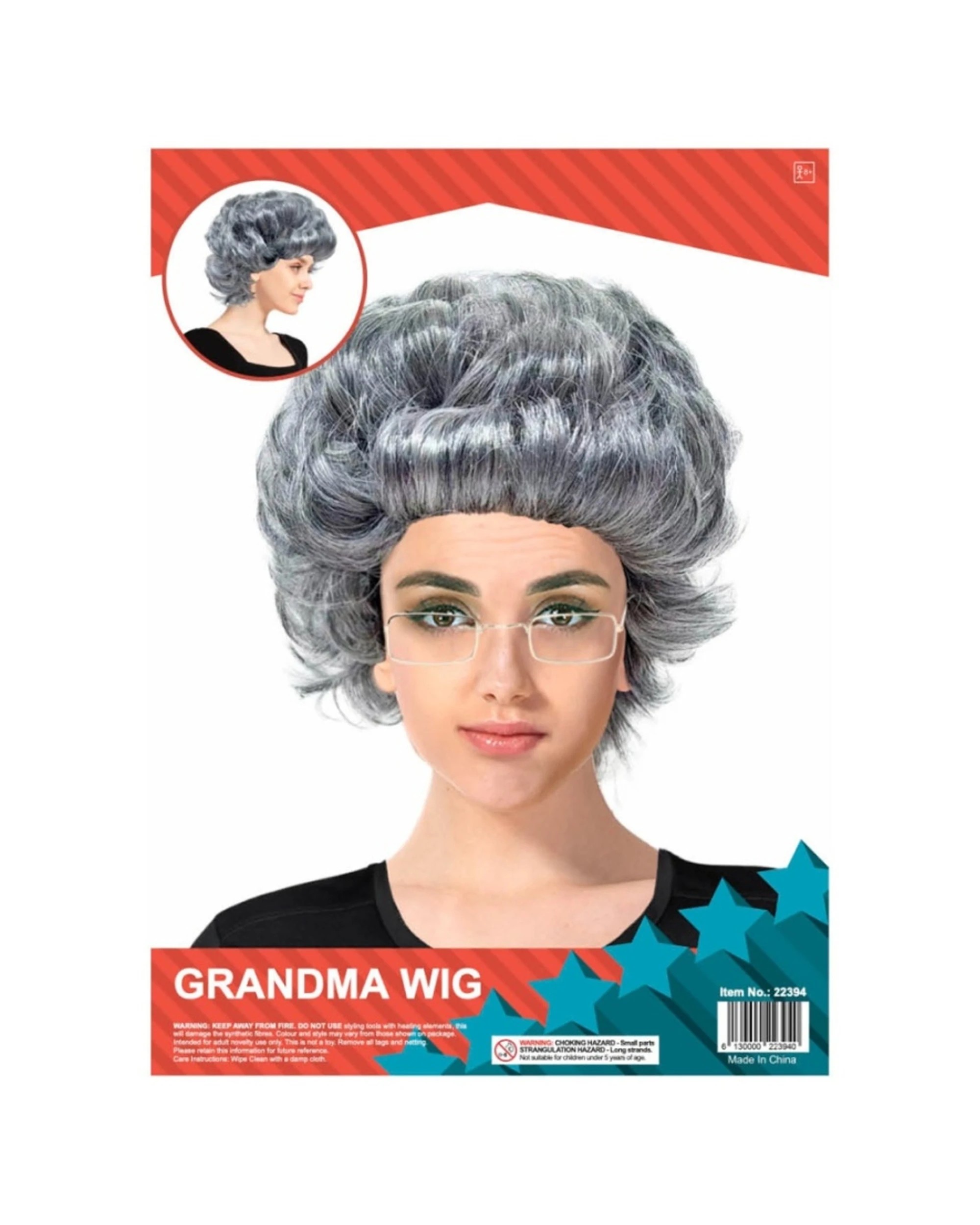 2 JD Party Curly Wig Costume Accessory Grandma Style Dress Up 74cm - Grey, 2 of 2