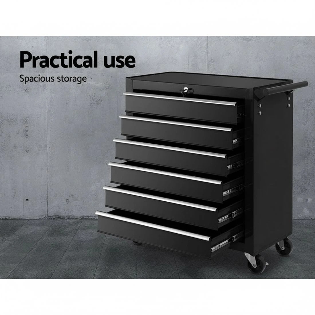 4 Giantz 6 Drawer Tool Box Cabinet Chest Trolley Cart Garage Toolbox - Black, 4 of 7