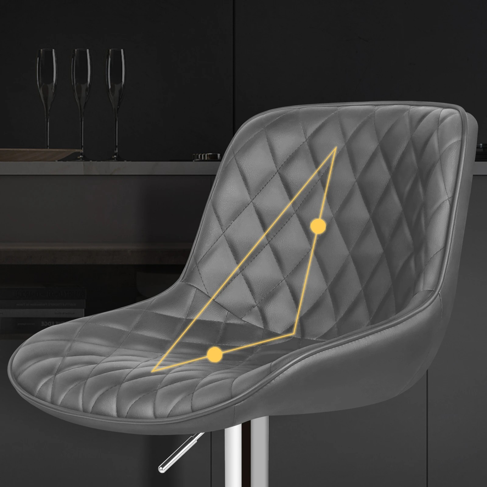 4 Alfordson 4x Bar Stools Gas Lift Leather Bar Chairs Kitchen Swivel - Grey, 4 of 10