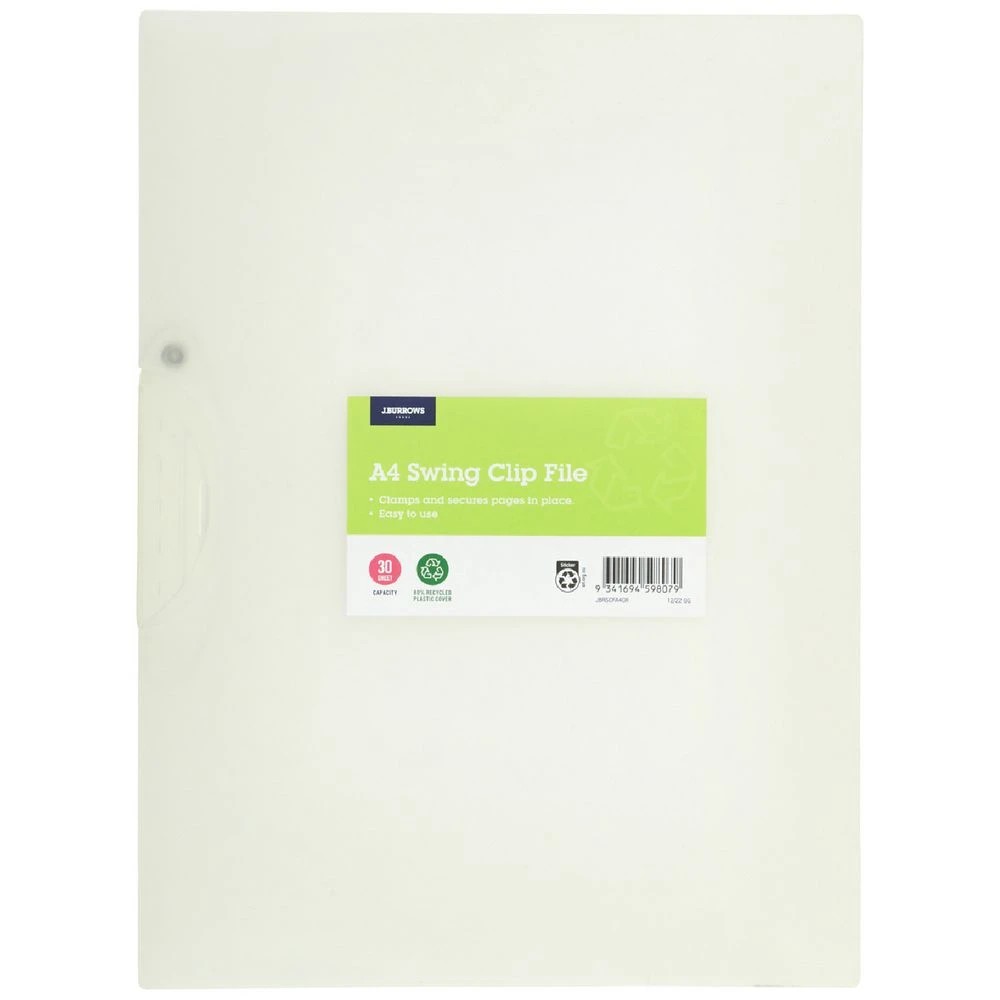 1 J.Burrows Swing Clip File A4 Clear, 1 of 3