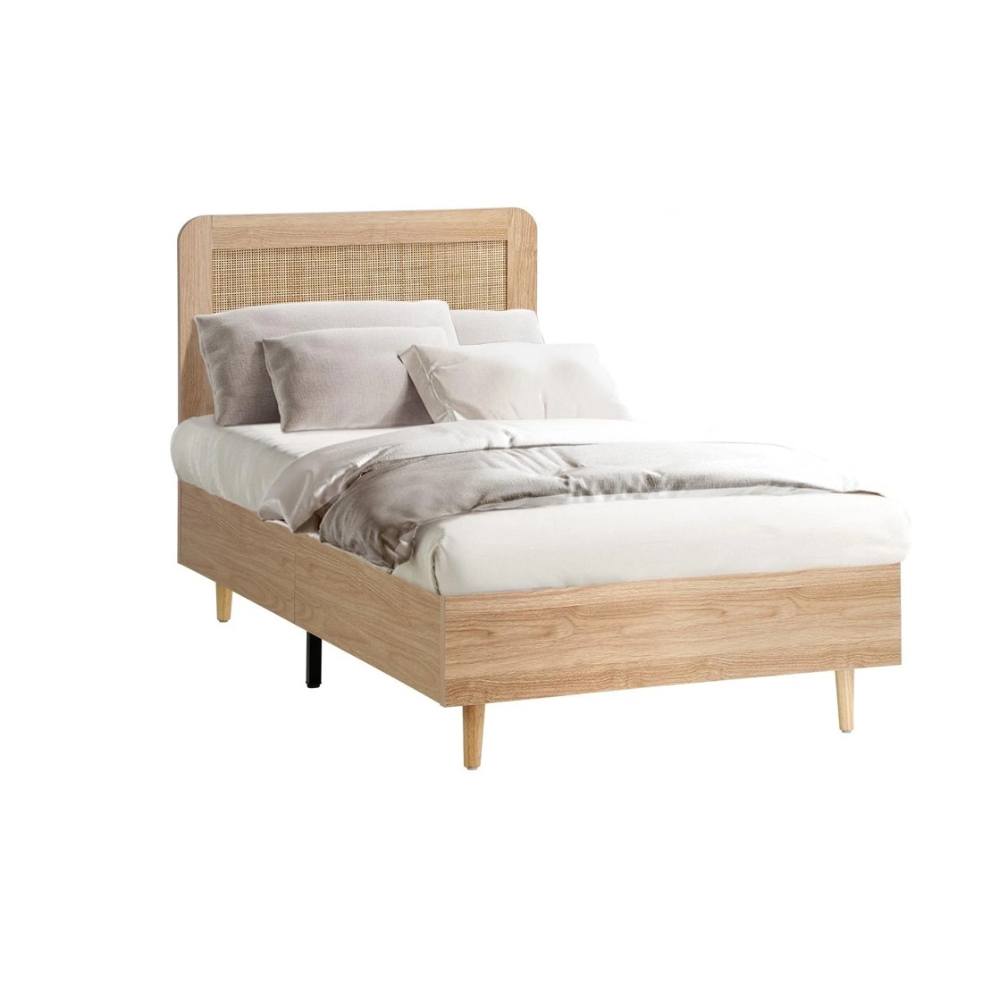 1 Oikiture Single Bed Wooden Bed Frame With Rattan Headboard
 - Natural, 1 of 10