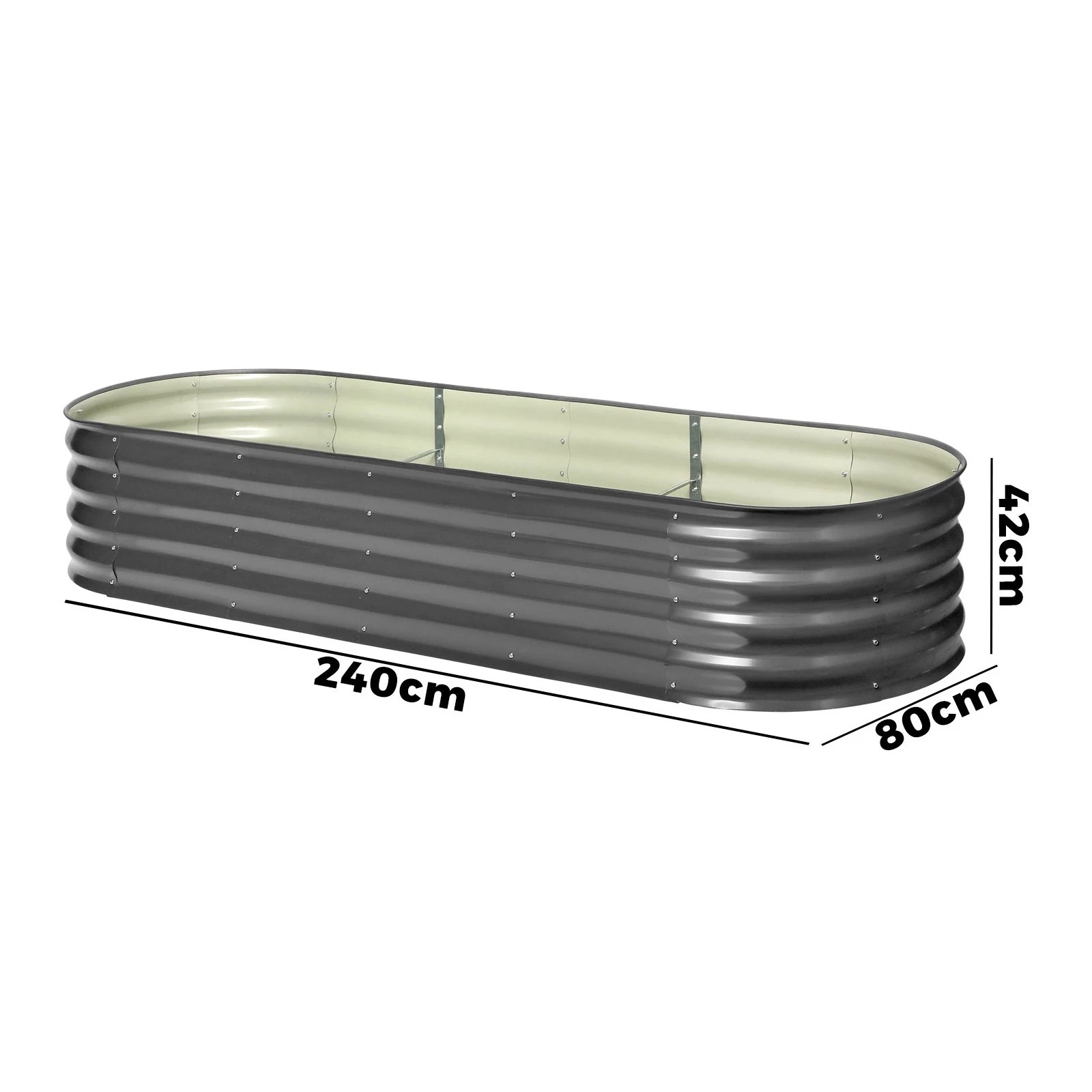 2 Livsip Galvanised Raised Garden Bed Steel Instant Planter Oval 240X80X42CM - Grey, 2 of 8