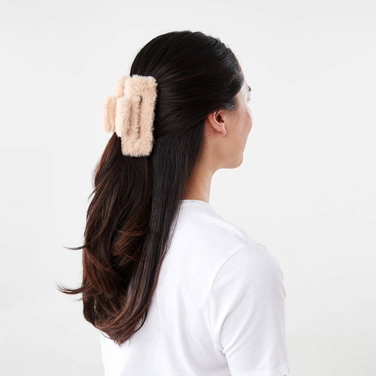 3 Beige Rectangle Fluffy Claw Hair Clip, 3 of 4