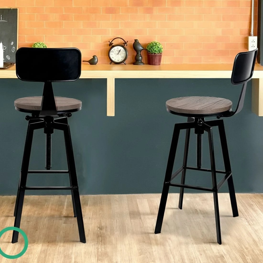 5 Artiss 2x Bar Stools Adjustable Wood Stool w/Backrest - Black, 5 of 5
