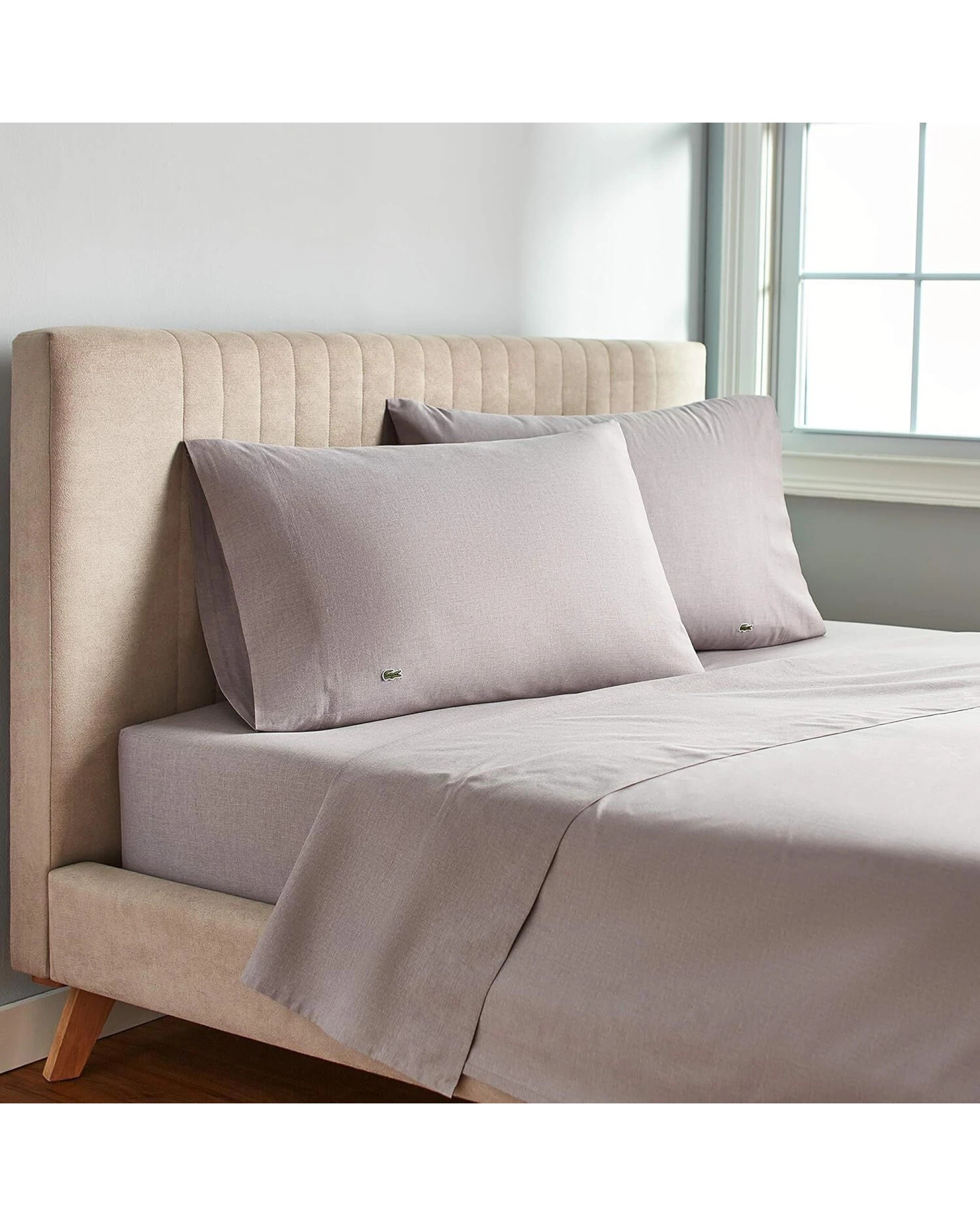 1 Lacoste California King 4-Piece Bed Sheet Set in Chambray Grey - King Bed, 1 of 5