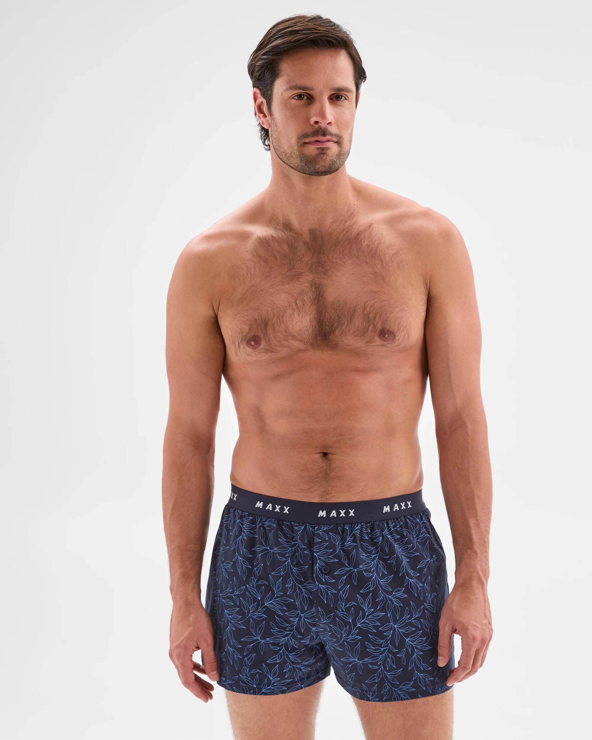 2 Mens Cotton Blend Knit Jersey Boxer Shorts 3 Pack - Maxx NAVY LEAF/BLUE STRIPE/NAVY STRIPE, 2 of 4