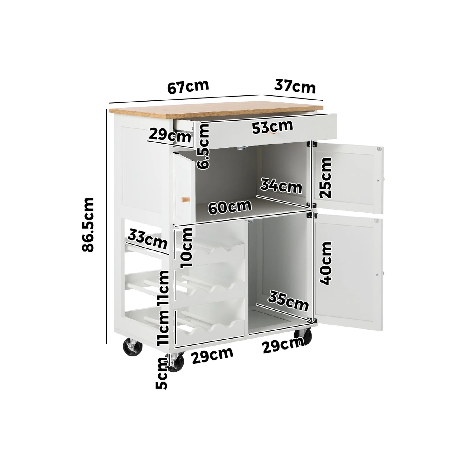 2 Oikiture Kitchen Island Trolley With Wine Rack - White, 2 of 10