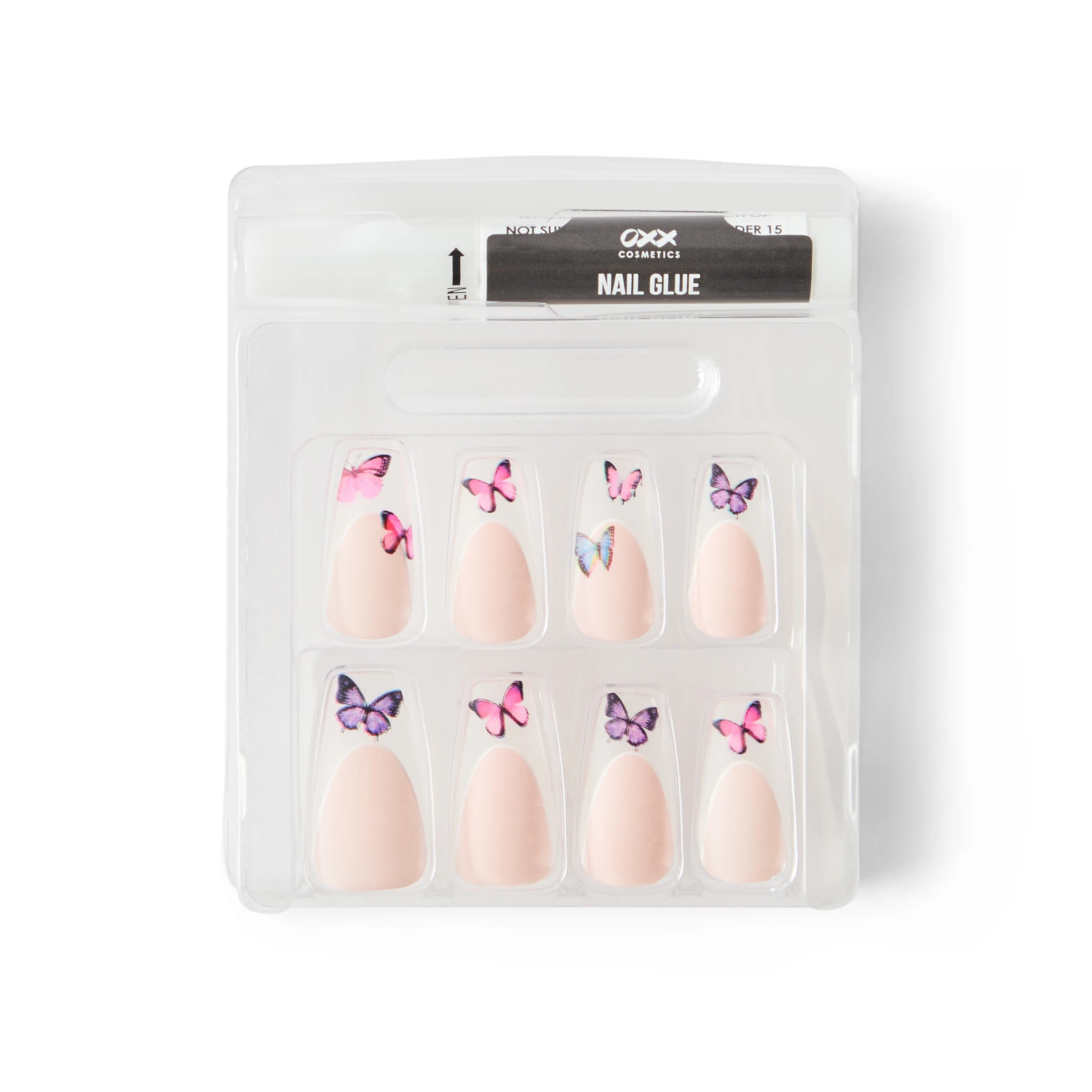 4 OXX Cosmetics 24 Pack Artificial Nails with Adhesive - Squareletto Shape, Butterflies, 4 of 4