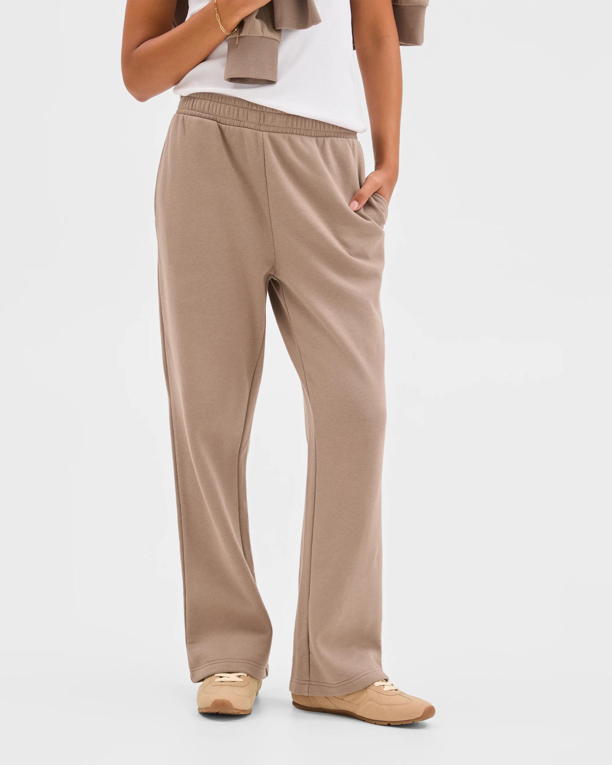 2 Target Active Active Australian Cotton Blend Straight Leg Fleece Trackpants MUSHROOM, 2 of 6