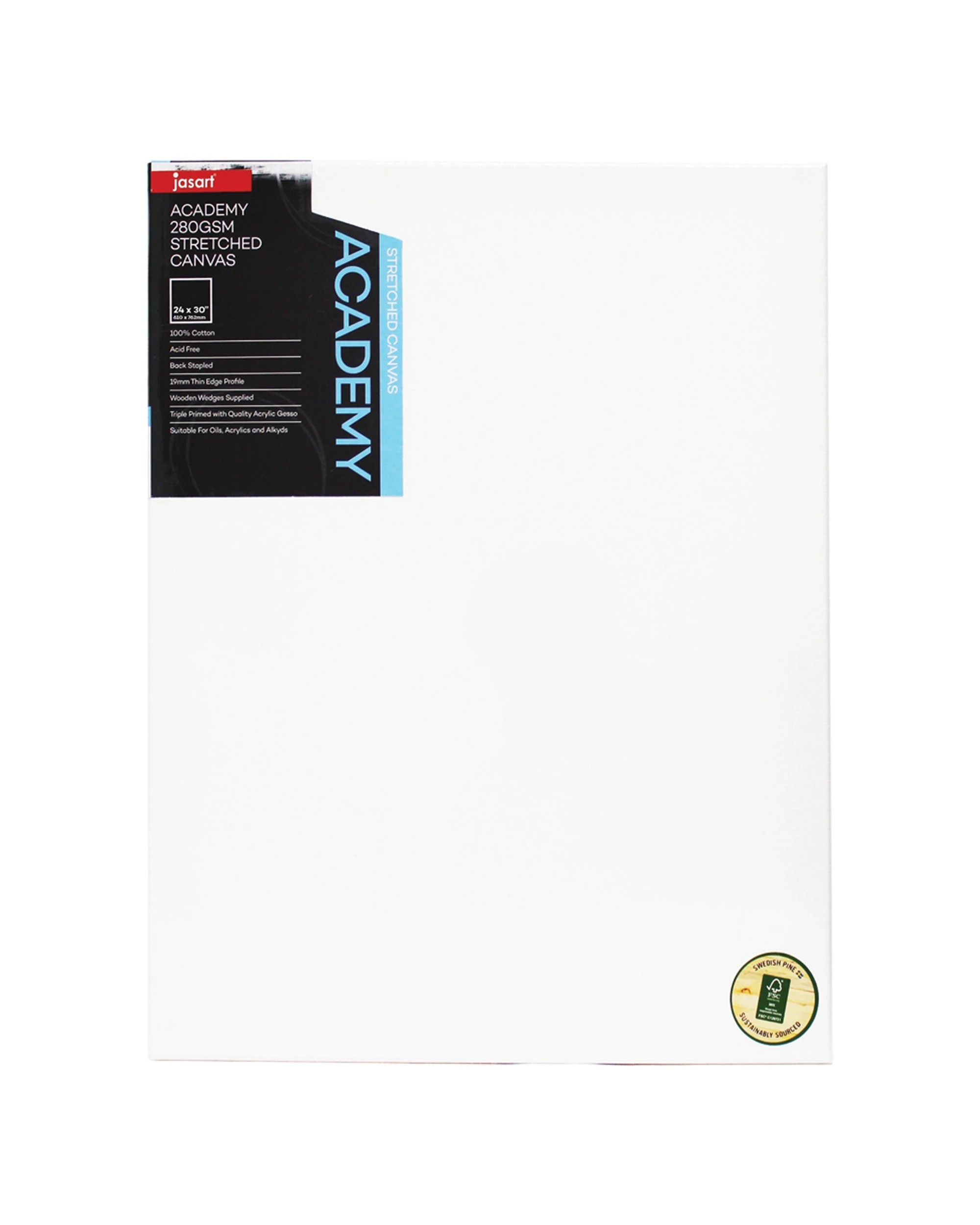 1 Jasart Academy Thin Edge Cotton Stretched Canvas 280GSM 24x30 Inches - White, 1 of 1