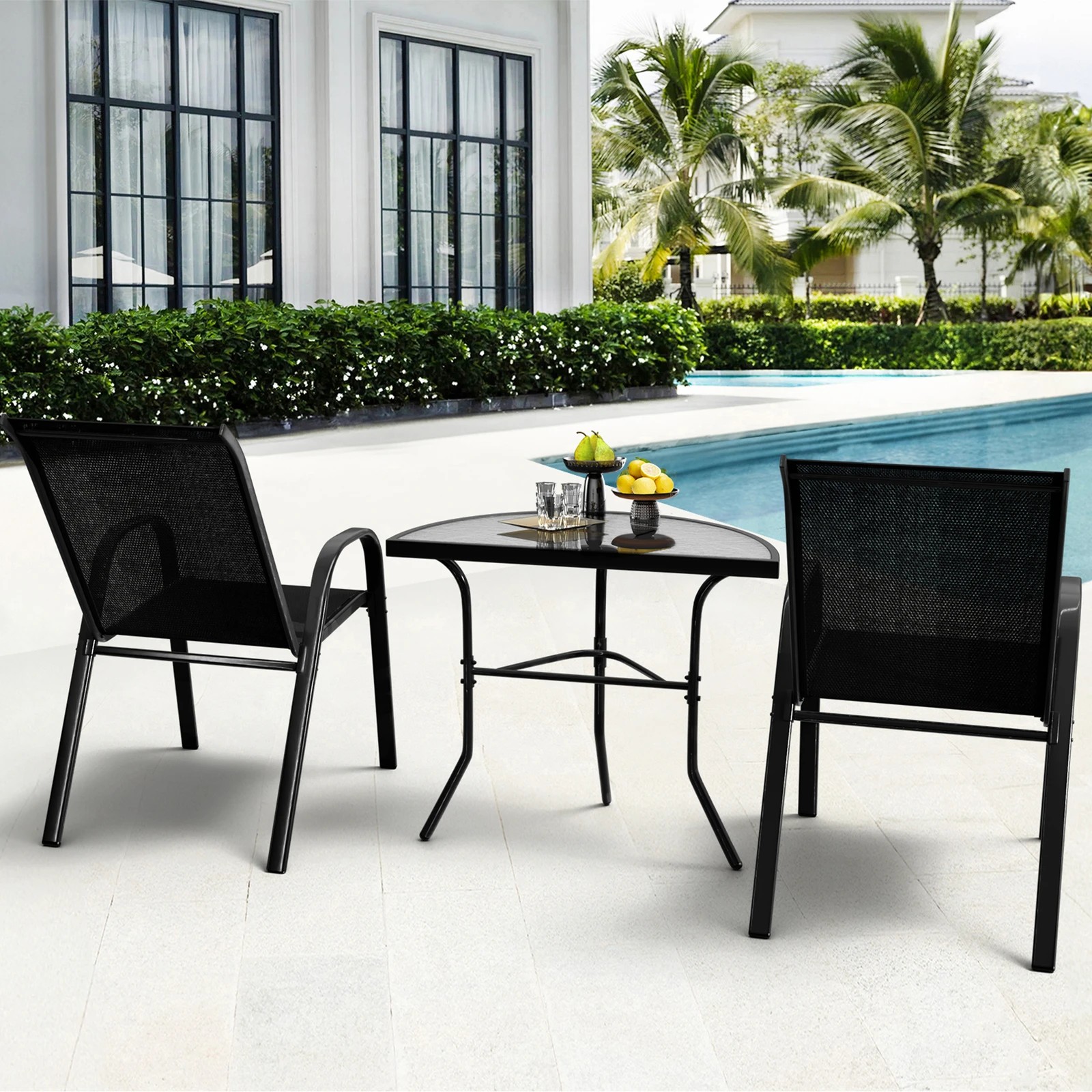 4 Alfordson 3PCS Outdoor Furniture Patio Table and Chairs Garden Bistro Set - Black, 4 of 10