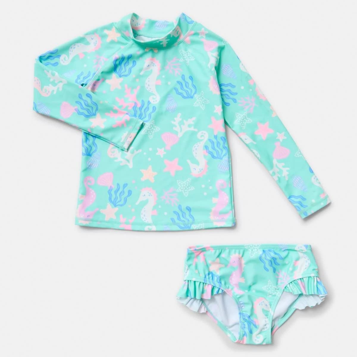 5 2 Piece Long Sleeve Rash Swim Set OCEAN TREASURES ARUBA BLUE, 5 of 10