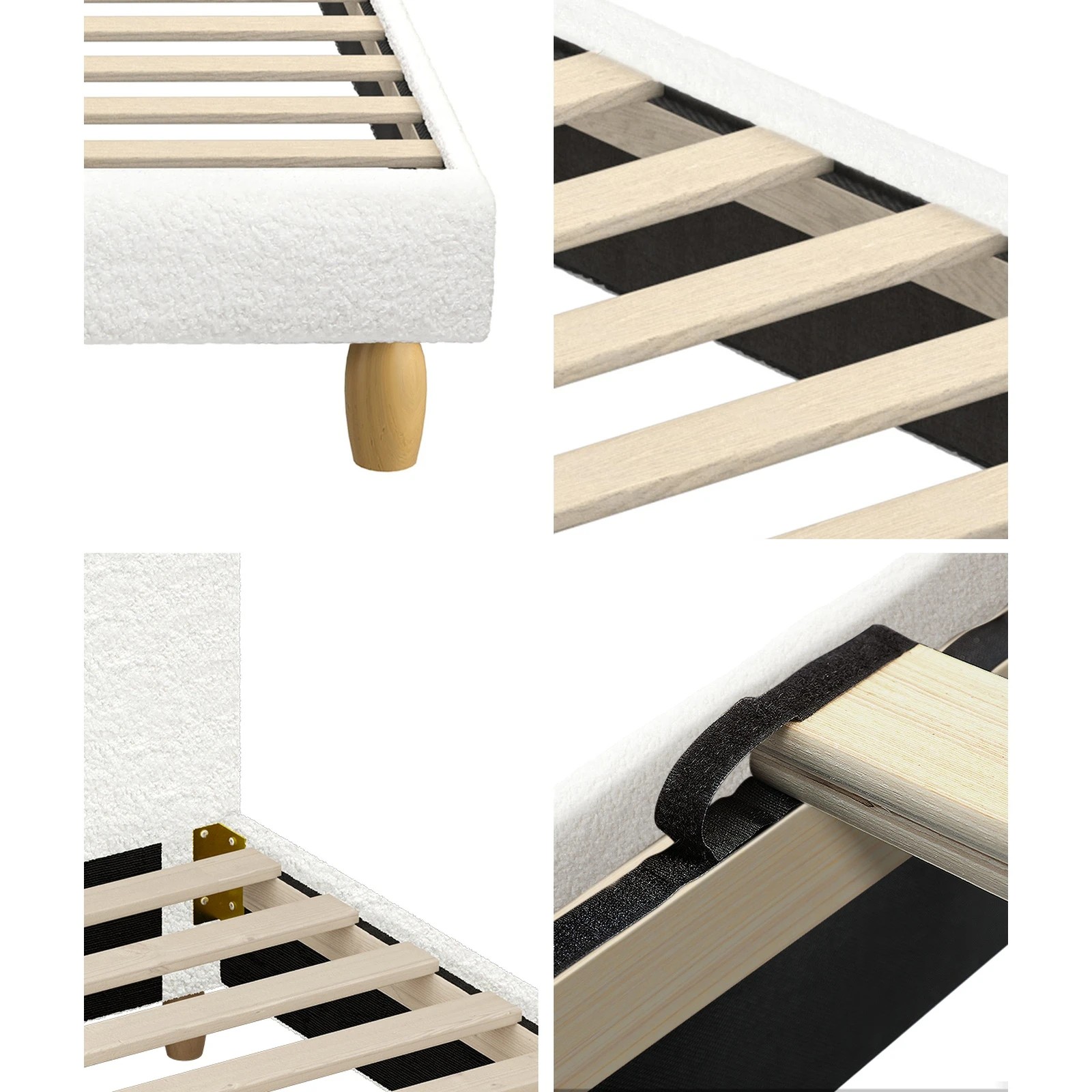 5 Oikiture Double Bed Frame Boucle Cloud Shape Headboard
 - White, 5 of 10