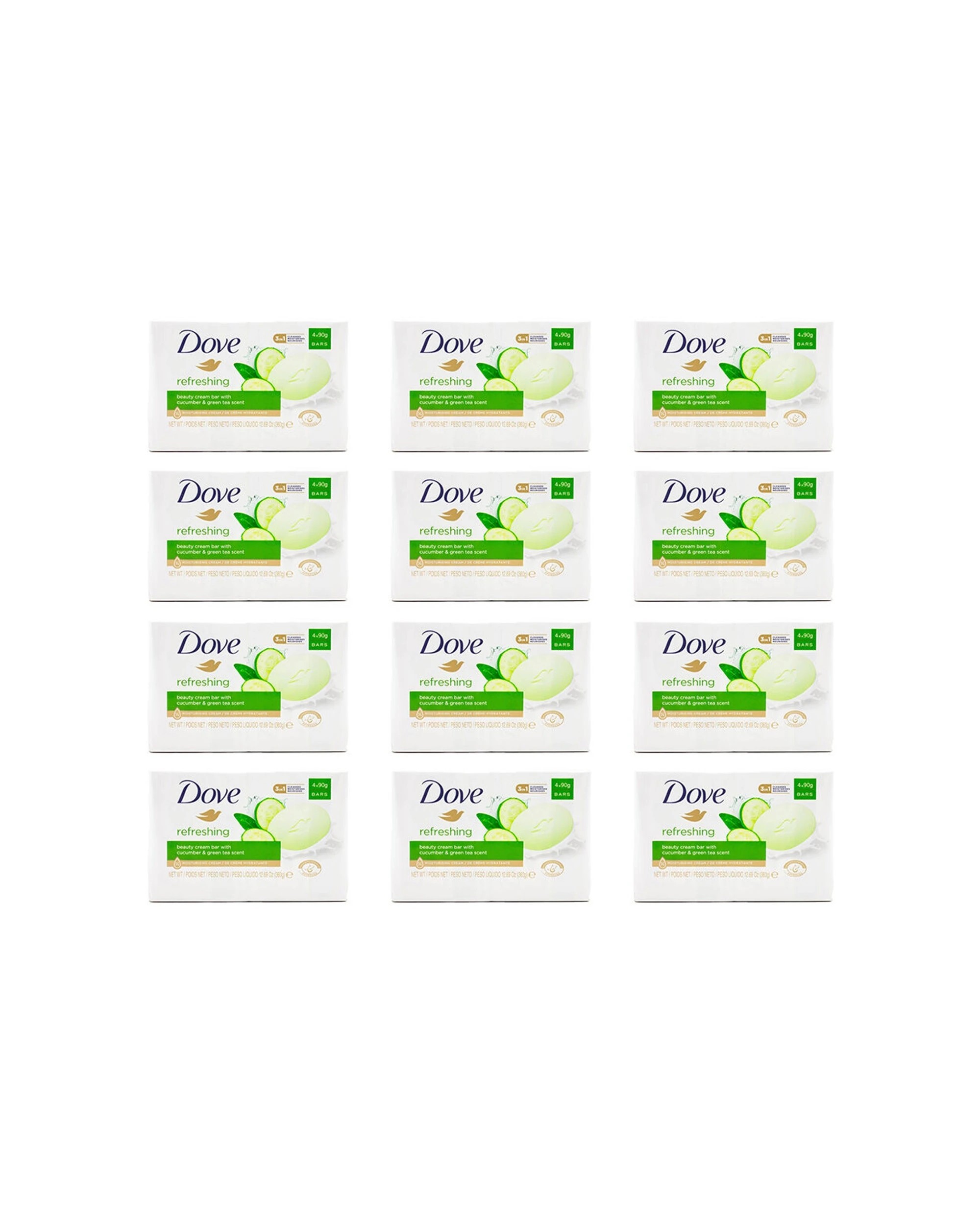 1 Dove 12 x 4pc Beauty Bar Soap 90g Cucumber Tea Scent - Multi, 1 of 3
