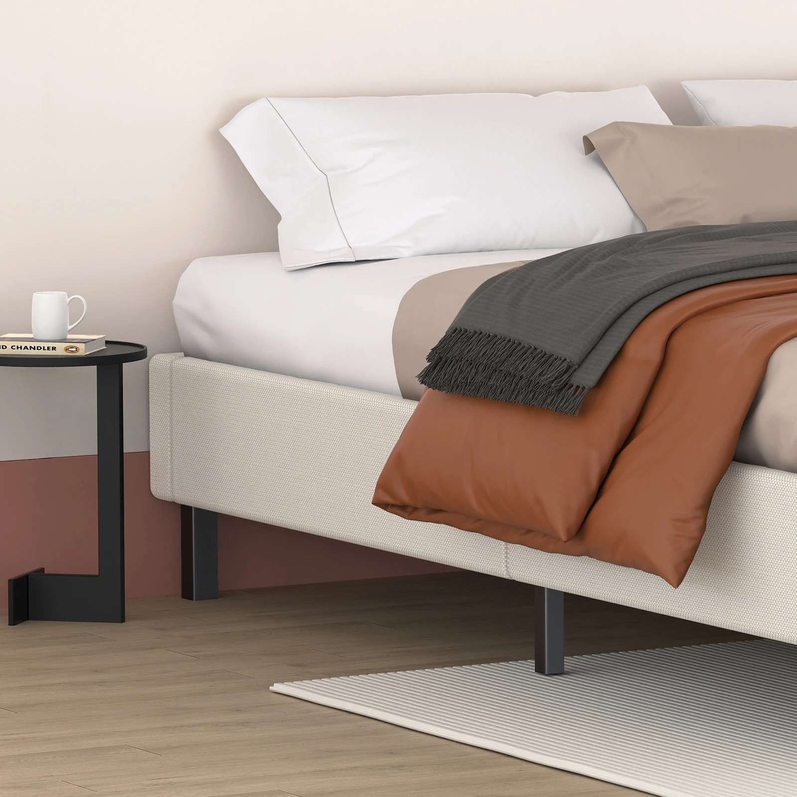 4 Alfordson Bed Frame Double Size Mattress Base Foundation Beige Fabric Basel - Beige, 4 of 10